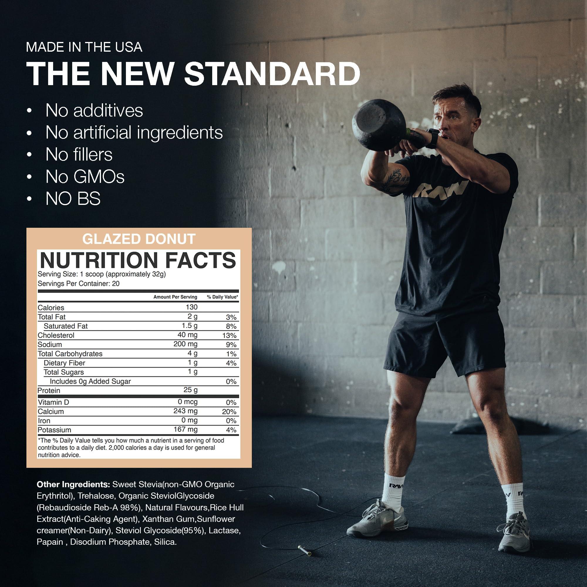 RAW RAW Whey Protein Powder Blend, Glazed Donut (20 Servings) - Grass-Fed Microfiltered Protein Isolate for Muscle Growth & Recovery - Pre & Post Workout Sports Nutrition Supplement for Men & Women