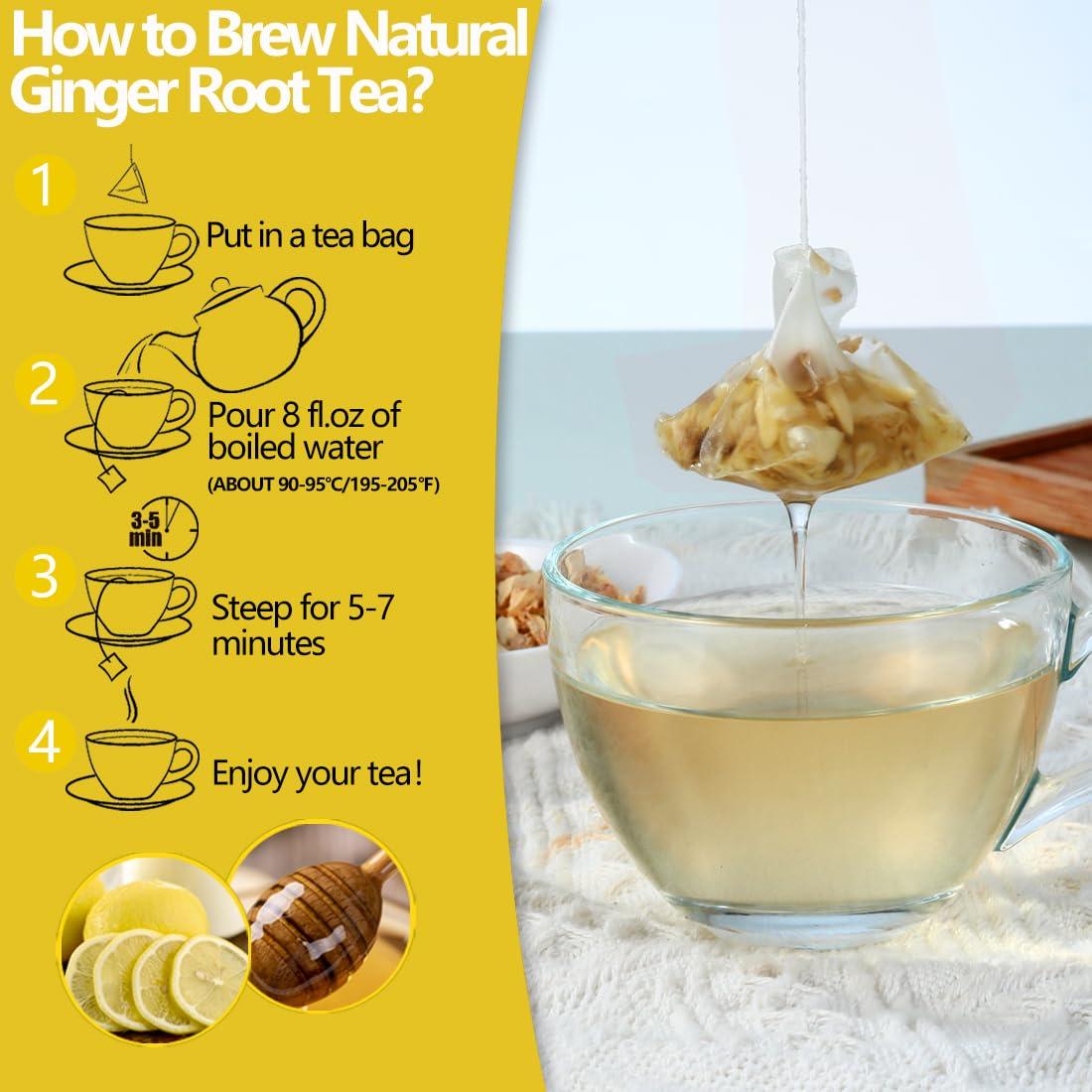 ULTHMOK 60 Premium Ginger Tea Bags, Made with 100% Natural Ginger Root, Warm & Spicy, Support Digestion & Boost Immunity, No Additives & Caffeine Free.