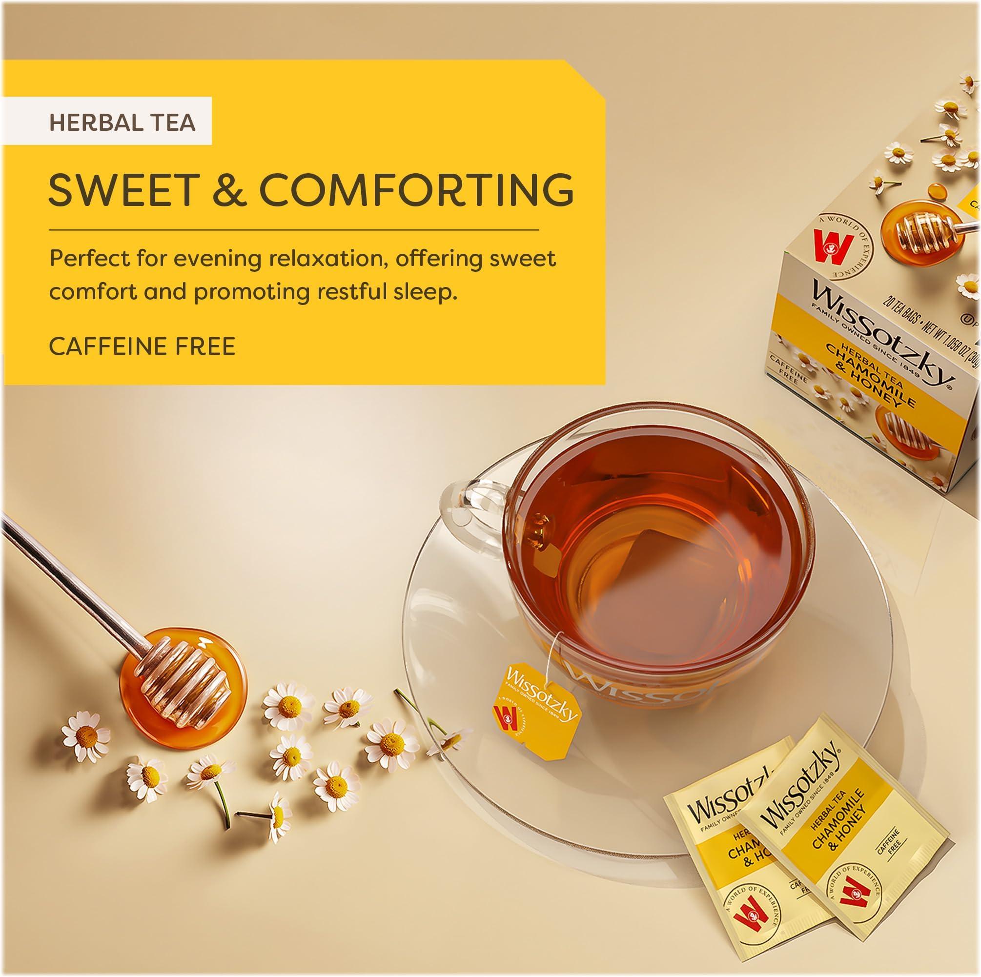 Wissotzky Wissotzky Chamomile & Honey Herbal Tea, (6 Pack - 120 Tea Bags) | Soothing Blend | Caffeine Free Tea | Relaxation