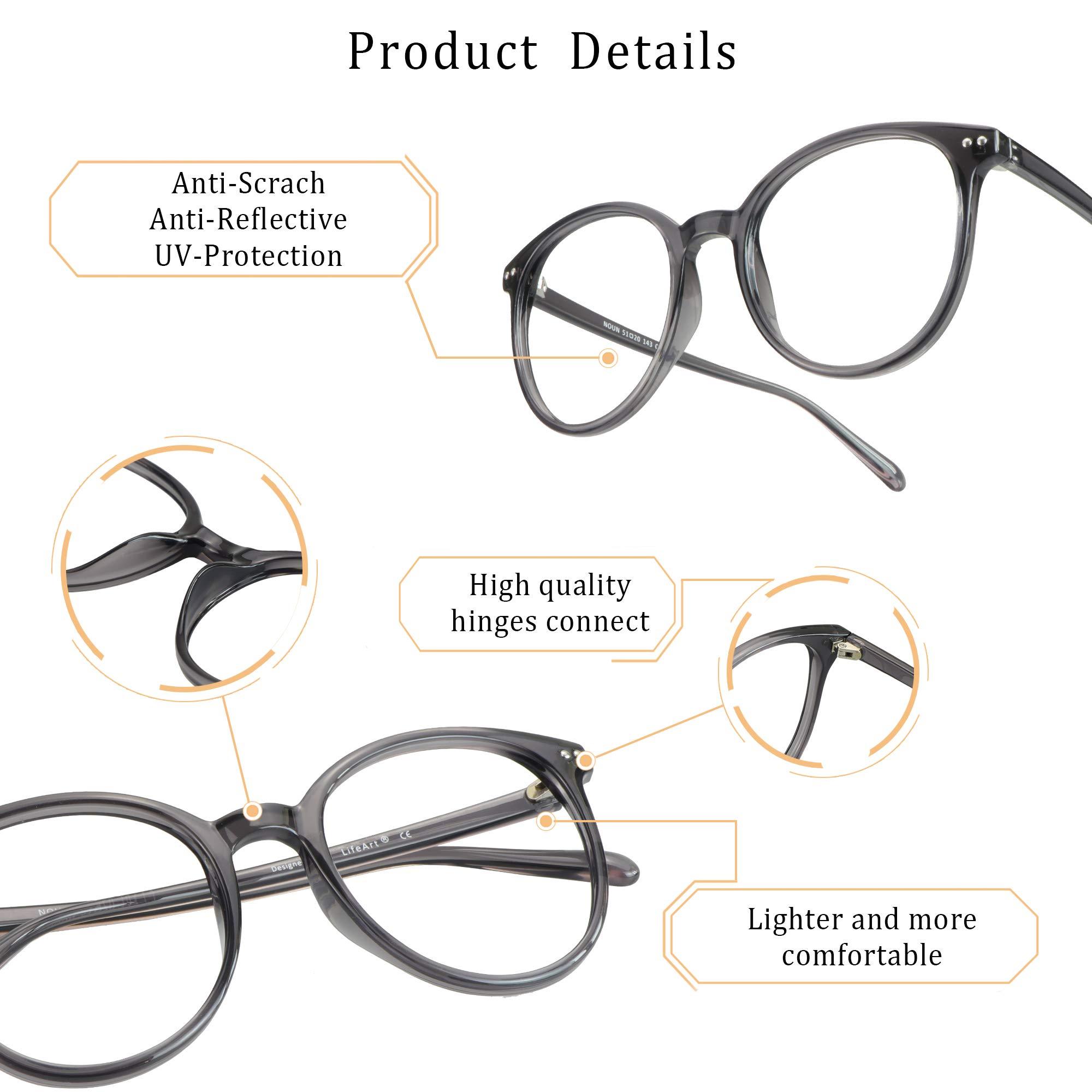 LifeArt LifeArt Blue Light Blocking Glasses, Anti Eyestrain, Computer Reading Glasses, Gaming Glasses, TV Glasses for Women Men, Anti Glare (Clear Grey, 3.25 Magnification)