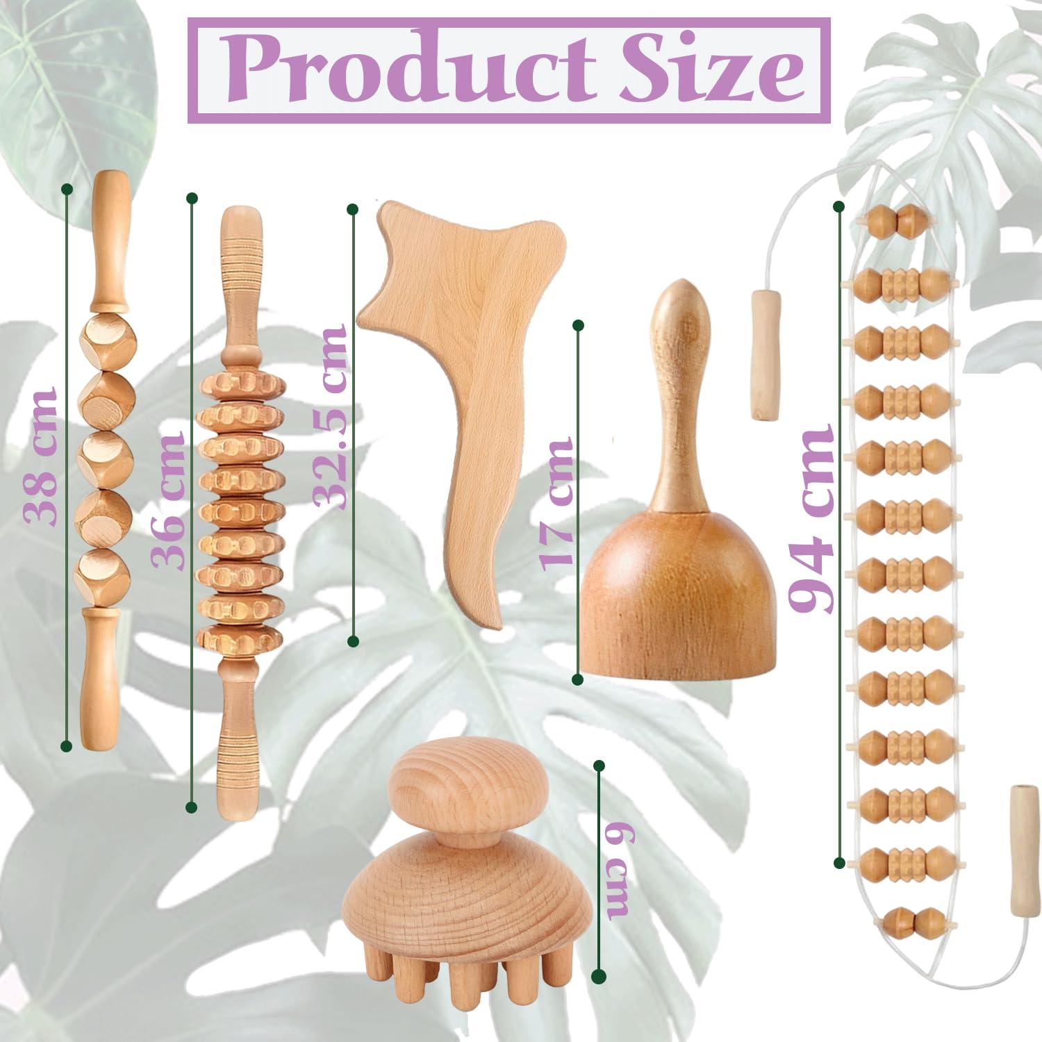 PURE VIBE Wood Therapy Massage Tools Kit, Wooden Massager Tools, Body Contouring & Shaping, Muscle Pain Relief Massager Tool, Lymphatic Drainage Massager, Wooden Rollers for Massage, Wooden Body Sculpting Tools