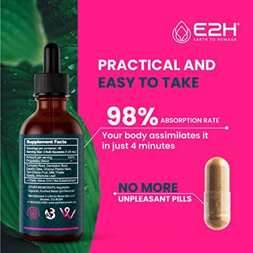 E2H EARTH TO HUMANS E2H Uric Acid Support Supplement - Tart Cherry and Devil’s Claw - Supports Uric Acid Health and Kidney Function Non-GMO - Vegan - 2 Fl Oz