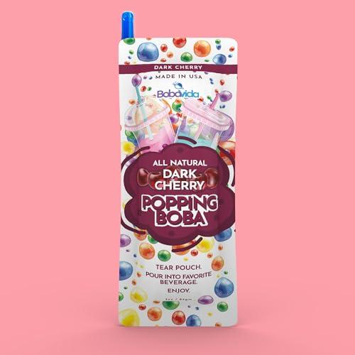 BOBAVIDA BOBAVIDA Dark Cherry Popping Boba - 10 Boba Packets with Straws for Drinks, Desserts & Food Toppings - Non-GMO Popping Boba Pearls