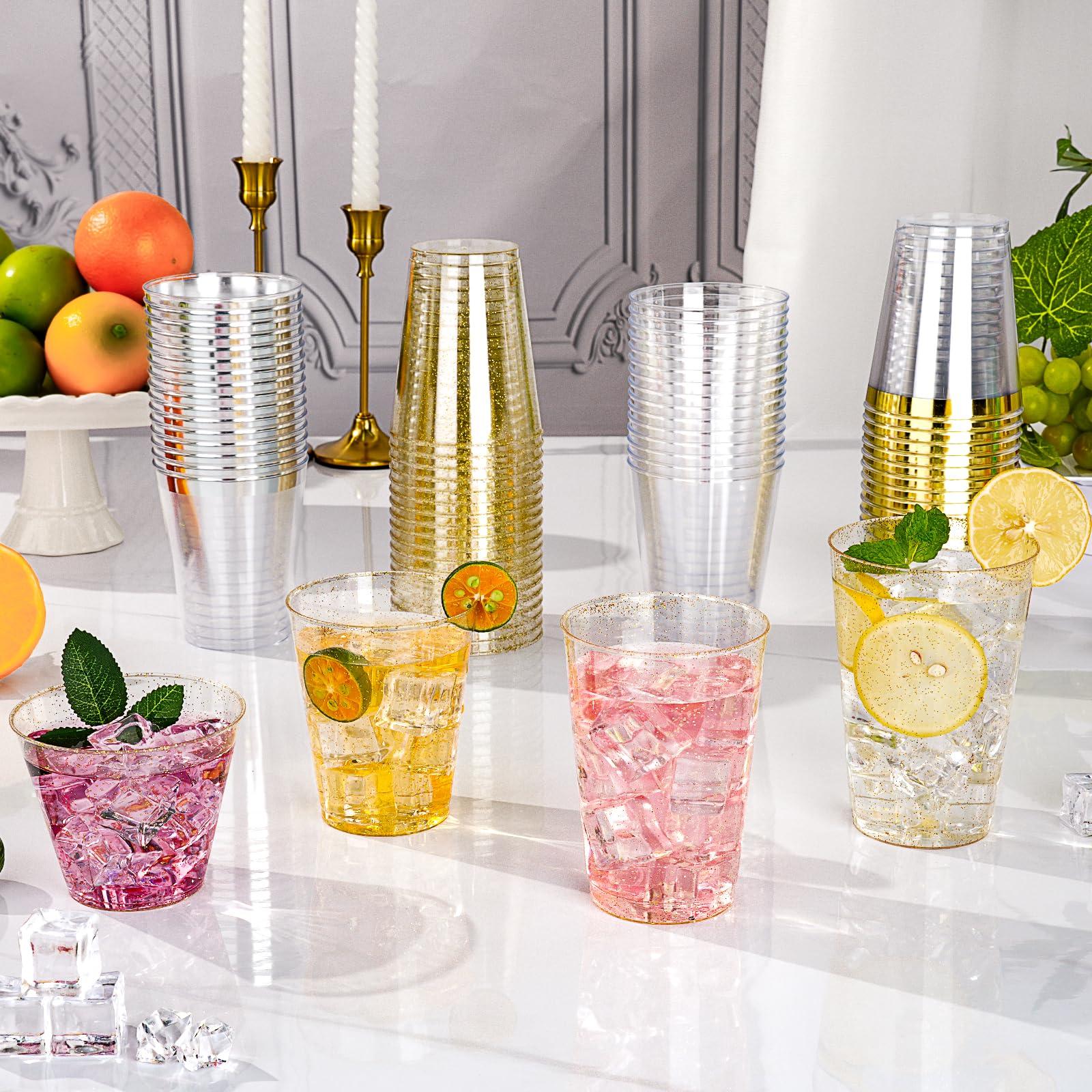Goodluck Goodluck 10 oz 50 PCS Gold Glitter Plastic Cups, Disposable Glitter Cups, Elegant Plastic Cocktail Glasses, Fancy Party Cups for Wedding, Birthday, Holiday
