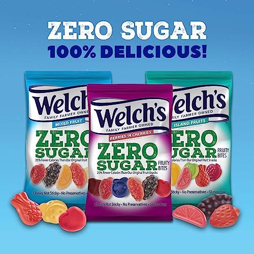 Welch's Welch’s Fruit Snacks, Zero Sugar Variety Pack with Mixed Fruit, Berries 'N Cherries & Island Fruits, Gluten Free, 3 oz (pack of 12)