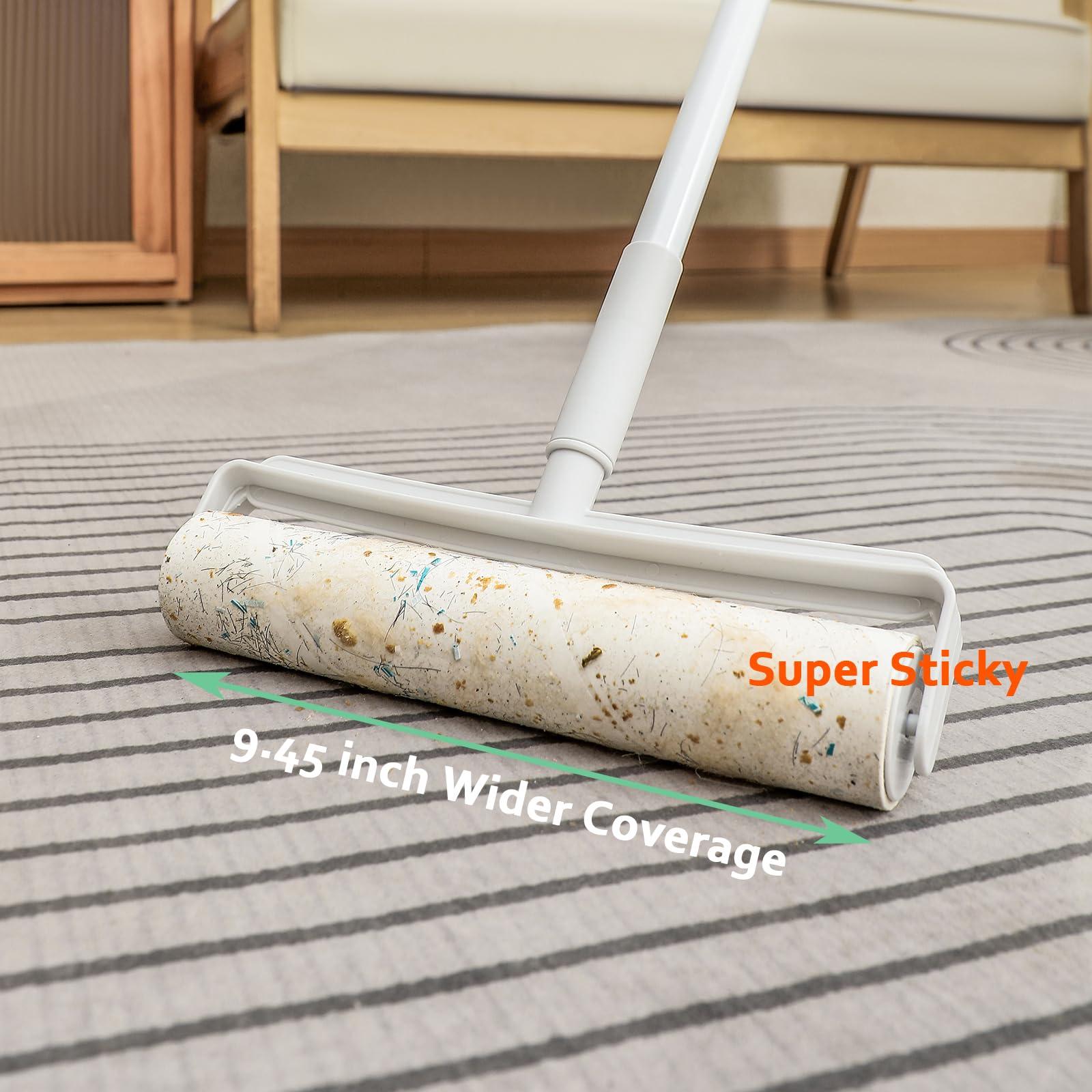 MINGRACE Floor Lint Roller with Refills 3 Sticky Rolls 9.45 inch Wide Lint Remover Roller for Pet Hair Extra Sticky Long Handle Large Lint Roller for Floor Carpet Couch Bed
