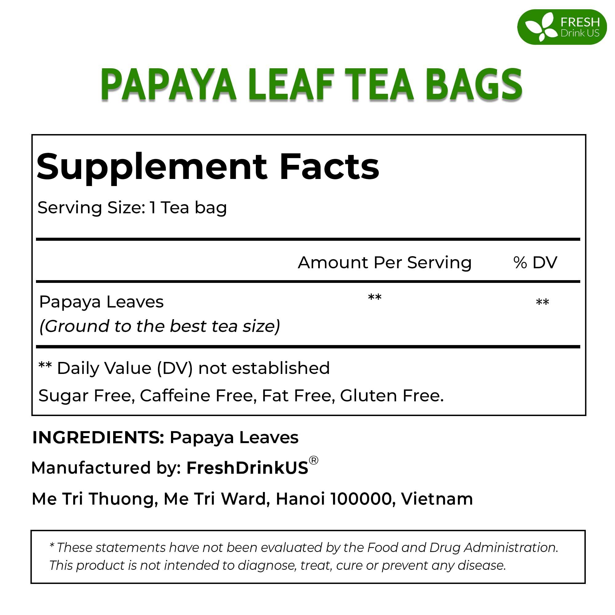FRESHDRINKUS FreshDrinkUS, Premium 40 Papaya Leaf Tea Bags, 100% Natural & Pure from Papaya Leaves. Loose Leaf Papaya Herbal Tea. Made with Natural Material Tea Bags. No Sugar, No Caffeine, No Gluten, Vegan.