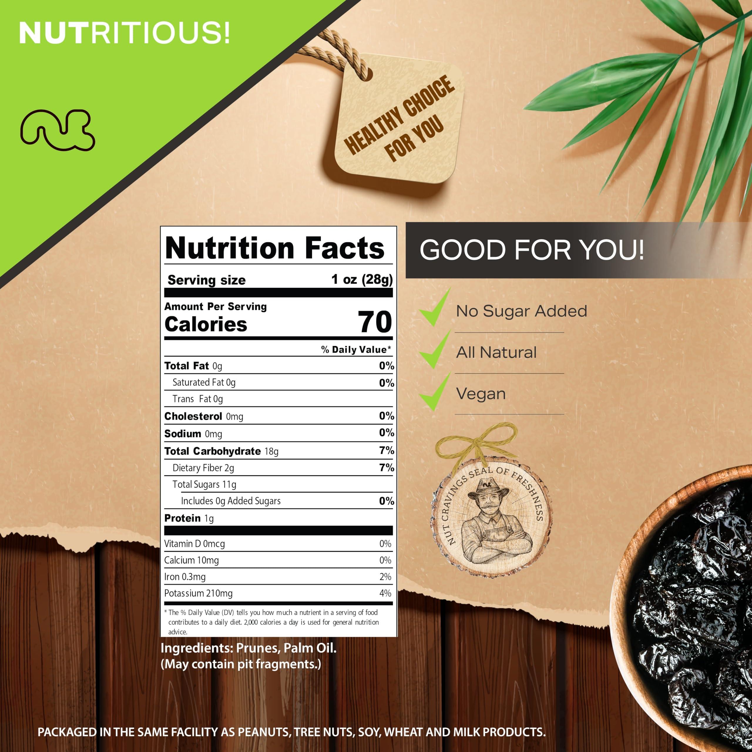 Nut Cravings NUT CRAVINGS Dry Fruits - Dried Prunes Pitted Unsweetened, Dry Plums No Sugar Added (48oz - 3 LB) Packed Fresh in Resealable Bag - Sweet Snack, Healthy Food, Naturally Grown, Vegan, Kosher Certified