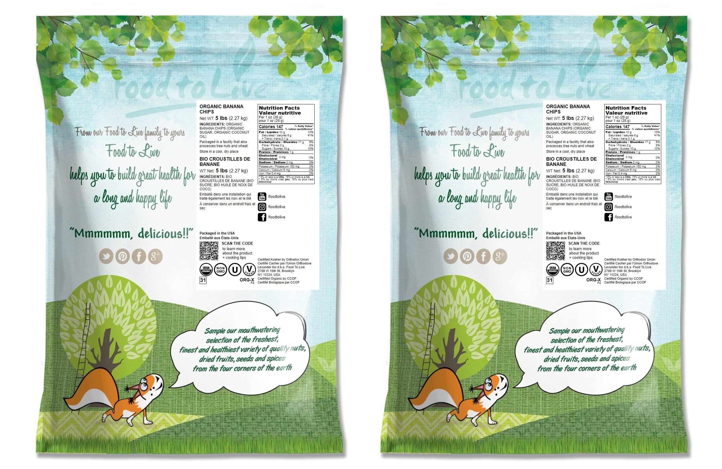 Food to Live Food to Live Organic Banana Chips, 10 Pounds Sweetened, Unsulfured, Non-GMO, Kosher, Vegan, Bulk