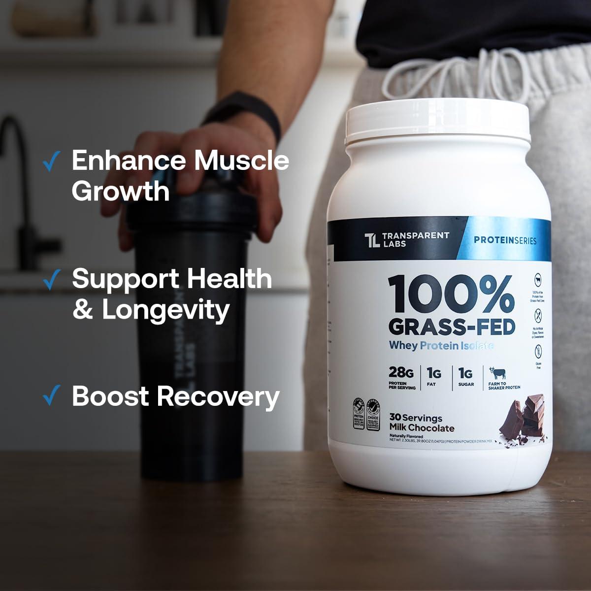Transparent Labs Transparent Labs Grass-Fed Whey Protein Isolate - Naturally Flavored, Gluten Free Whey Protein Powder with 28g of Protein per Serving & 9 Amino Acids - 30 Servings, Milk Chocolate