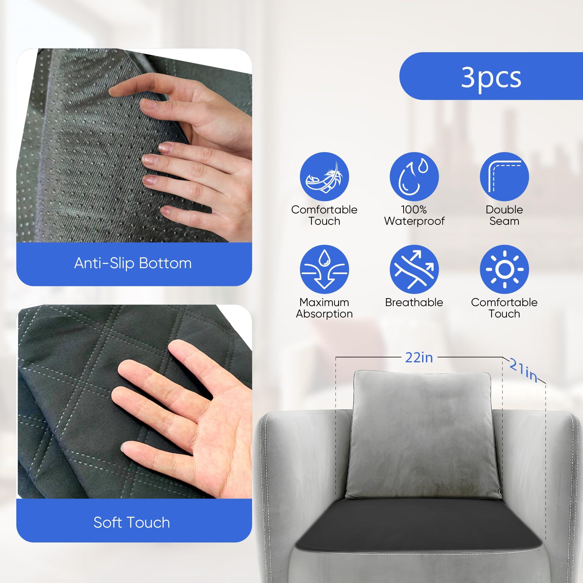 HUNAIGEE HUNAIGEE Washable Seat Protector Pads Waterproof Chair Pads for Incontinence for Adults Reusable Seat Pads Incontinence Seat Cover for Bed Wheelchair Ultra Soft 4-Layer 21\"X22\" 3 Pack Black
