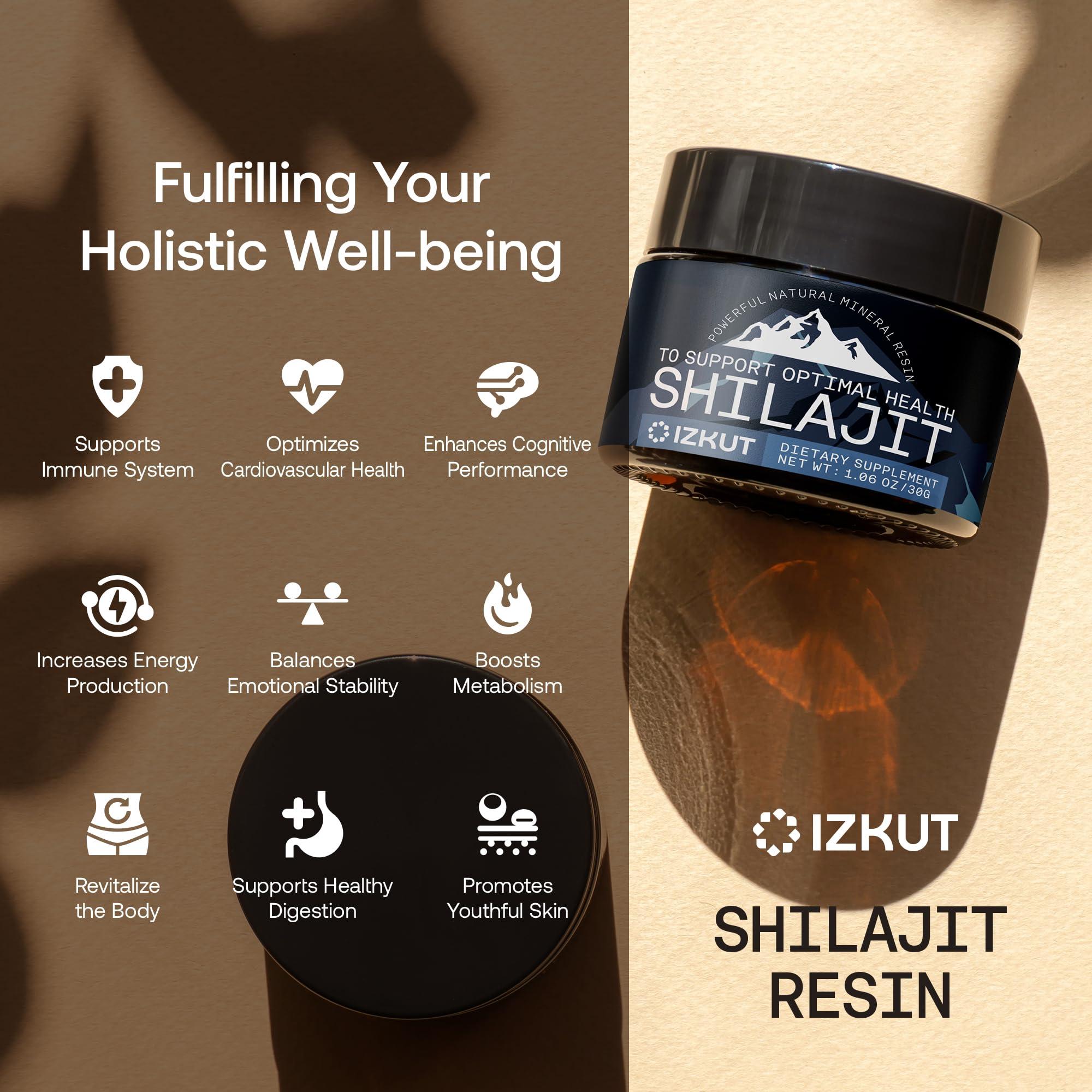 IZKUT Shilajit Pure Himalayan Organic: Shilajit Resin - Shilajit for Men and Women - Pure Shilajit with Trace Minerals & Fulvic Acid - for Energy, Strength & Immunity (30 G)