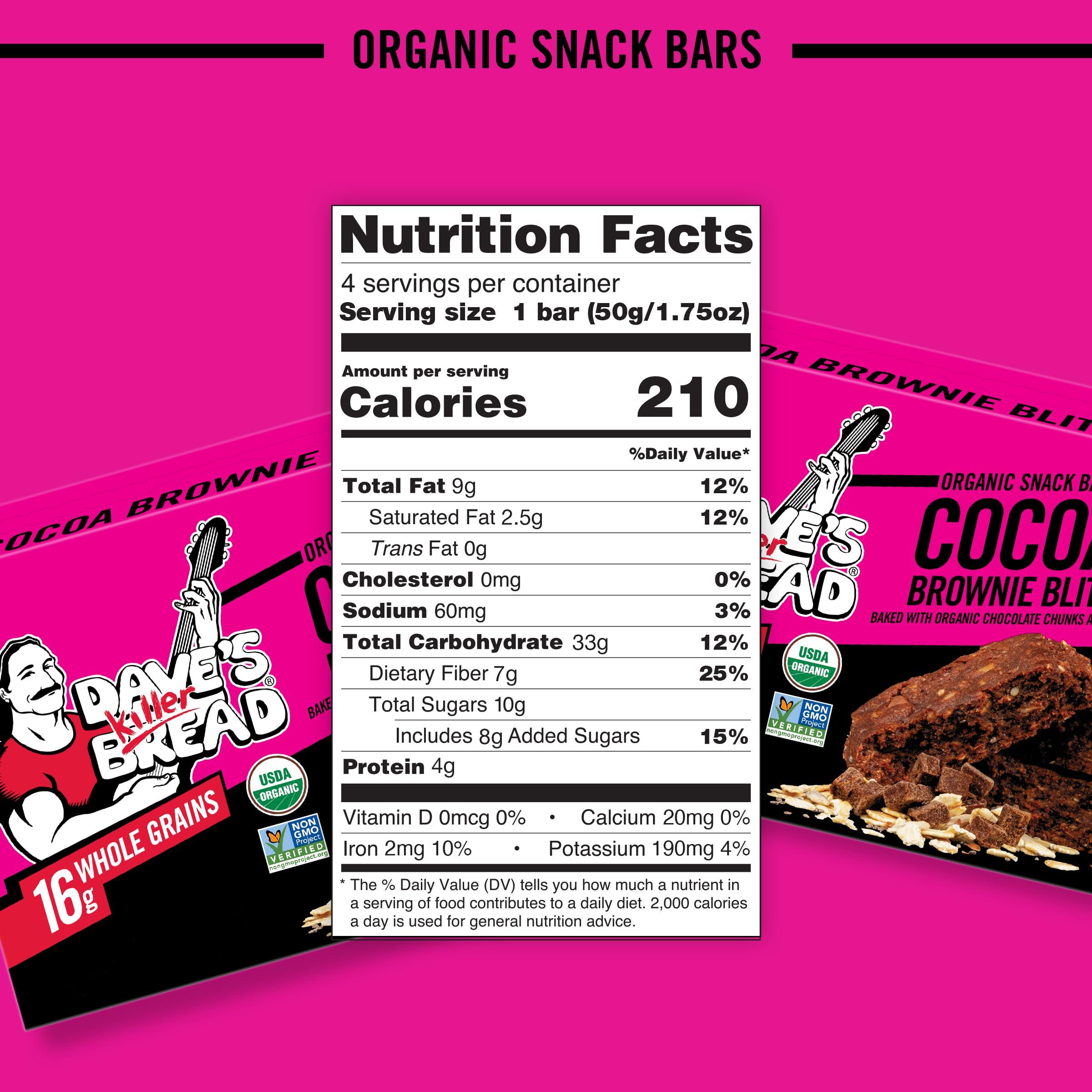 Dave's Killer Bread Dave\'s Killer Bread Cocoa Brownie Blitz Organic Snack Bars, 4 Individually Wrapped Snack Bars