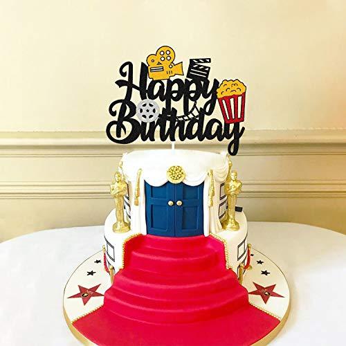 Vikiwiin Film Cake Topper Movie Cinema Birthday Cake Decoration Happy Birthday Sign Cake Decor for Film Projector Movie Night Camera Popcorn Theater Theme Bday Party Celerbrating Supplies