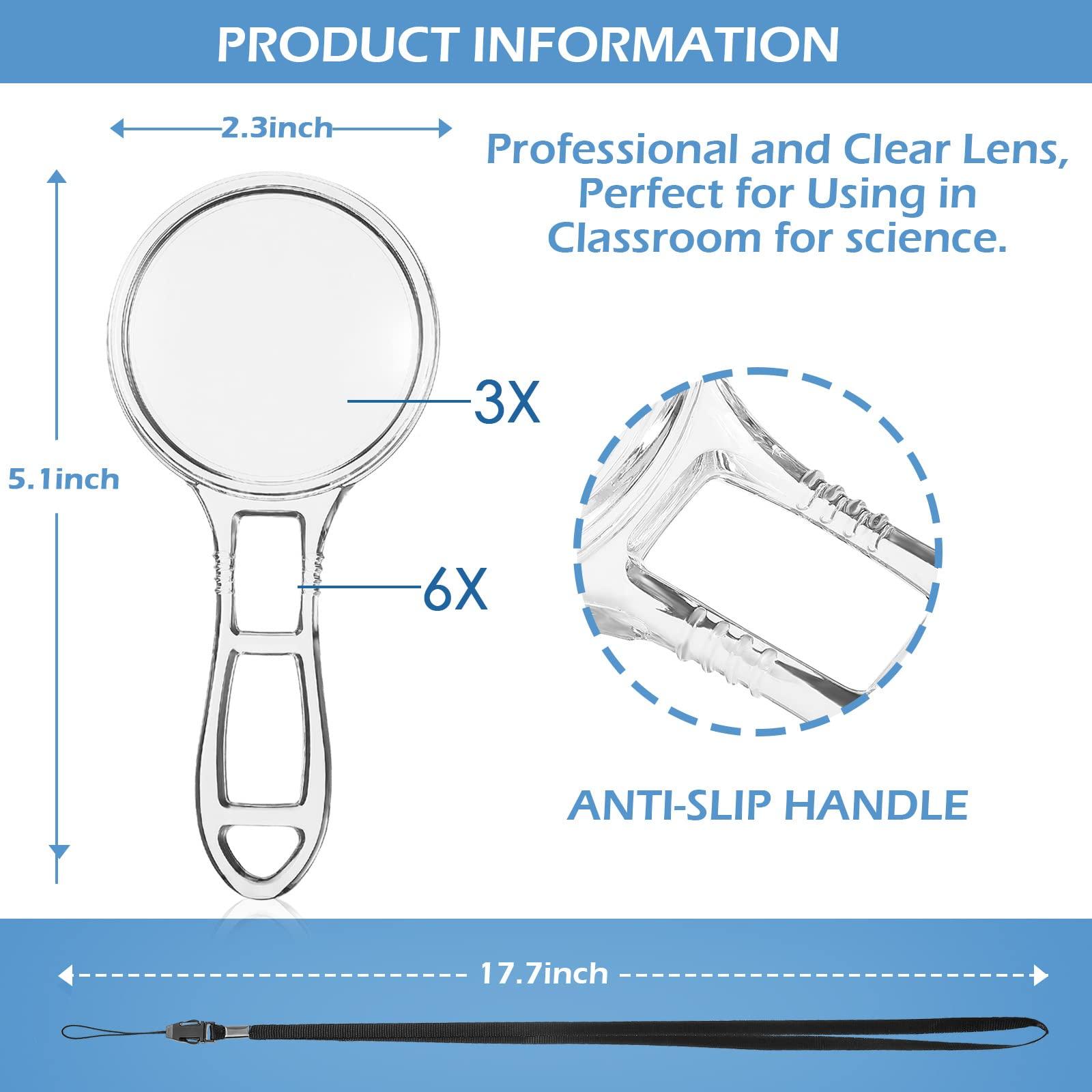 Xinnun 30 Pack Magnifying Glass for Kids, Mini Handheld Magnifying Glass Bulk, Small Reading Magnifier, Acrylic Hand Lens for Classroom, Students Outdoor Explorer, Science Observation, Seniors Reading