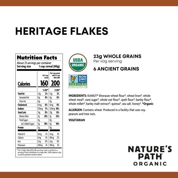 Nature's Path Nature\'s Path Organic Heritage Flakes Cereal, Rated best cereal on taste and nutrition from Consumer Reports January 2022, 33.5 Ounce (Pack of 6)