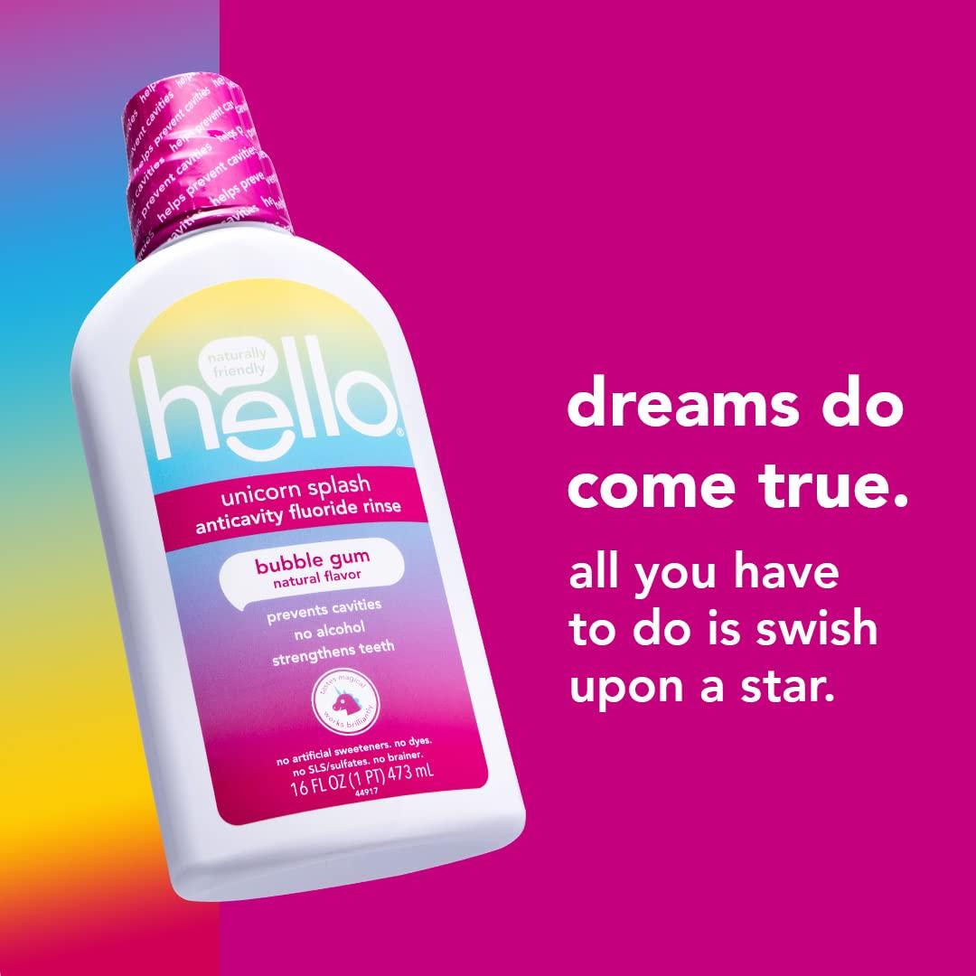 hello hello Dragon Dazzle Blue Raspberry Kids Toothpaste & Kids Mouthwash with Unicorn Bubble Gum Flavor