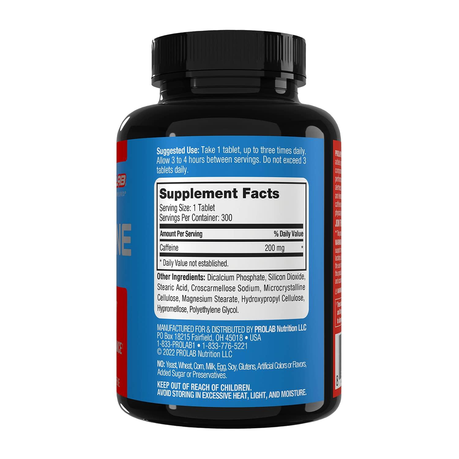 ProLab ProLab Caffeine Tablets 200mg - 300ct | Energy Support, Helps Enhance Endurance & Mental Focus, Reduce Fatigue, Pre-Workout, Extra Strength