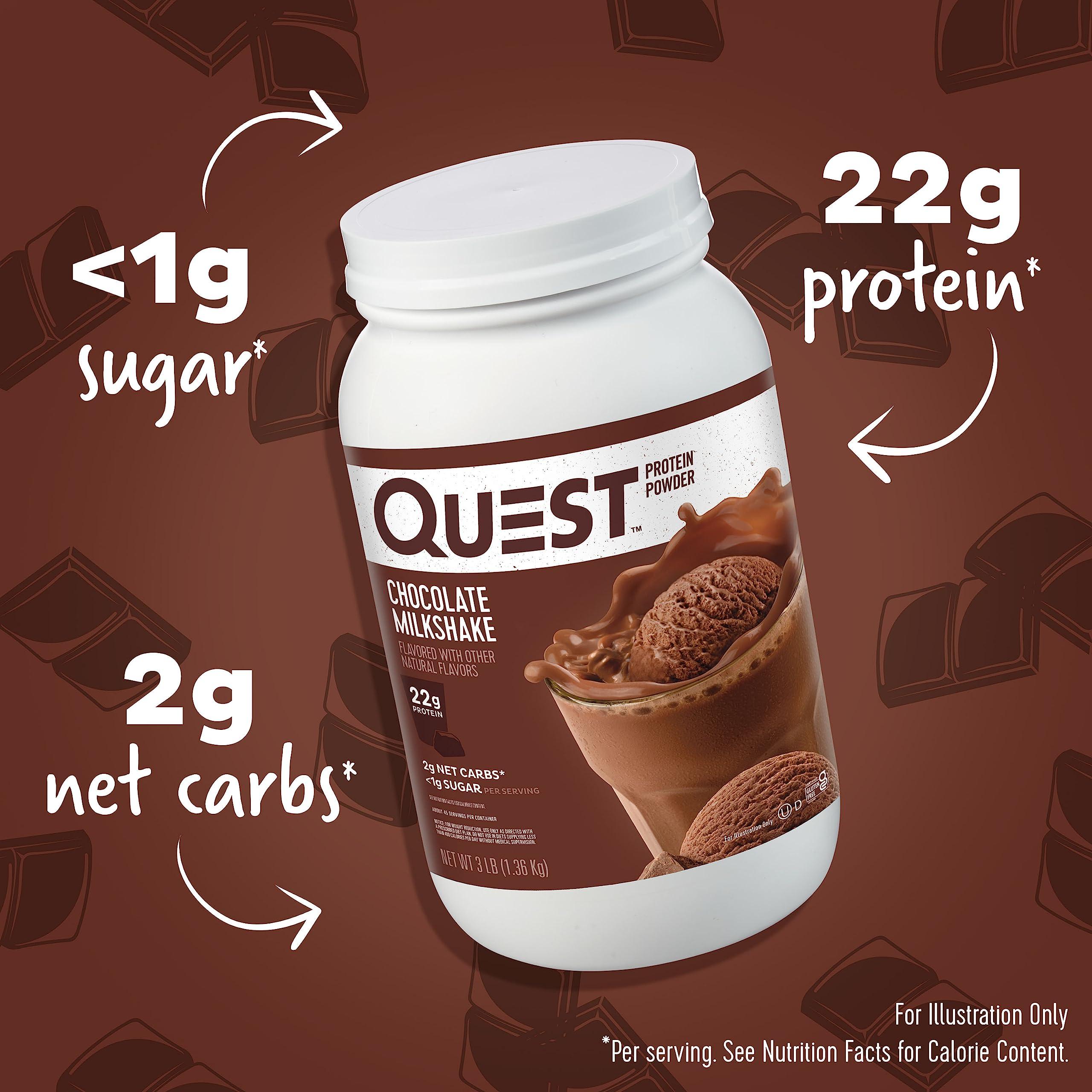 Quest Nutrition Quest Nutrition Chocolate Milkshake Protein Powder, 22g Protein, 1g Sugar, Low Carb, Gluten Free, 3 Pound, 43 Servings & Peanut Butter Protein Powder, 23g Protein, 1g Sugar, Low Carb, Gluten Free