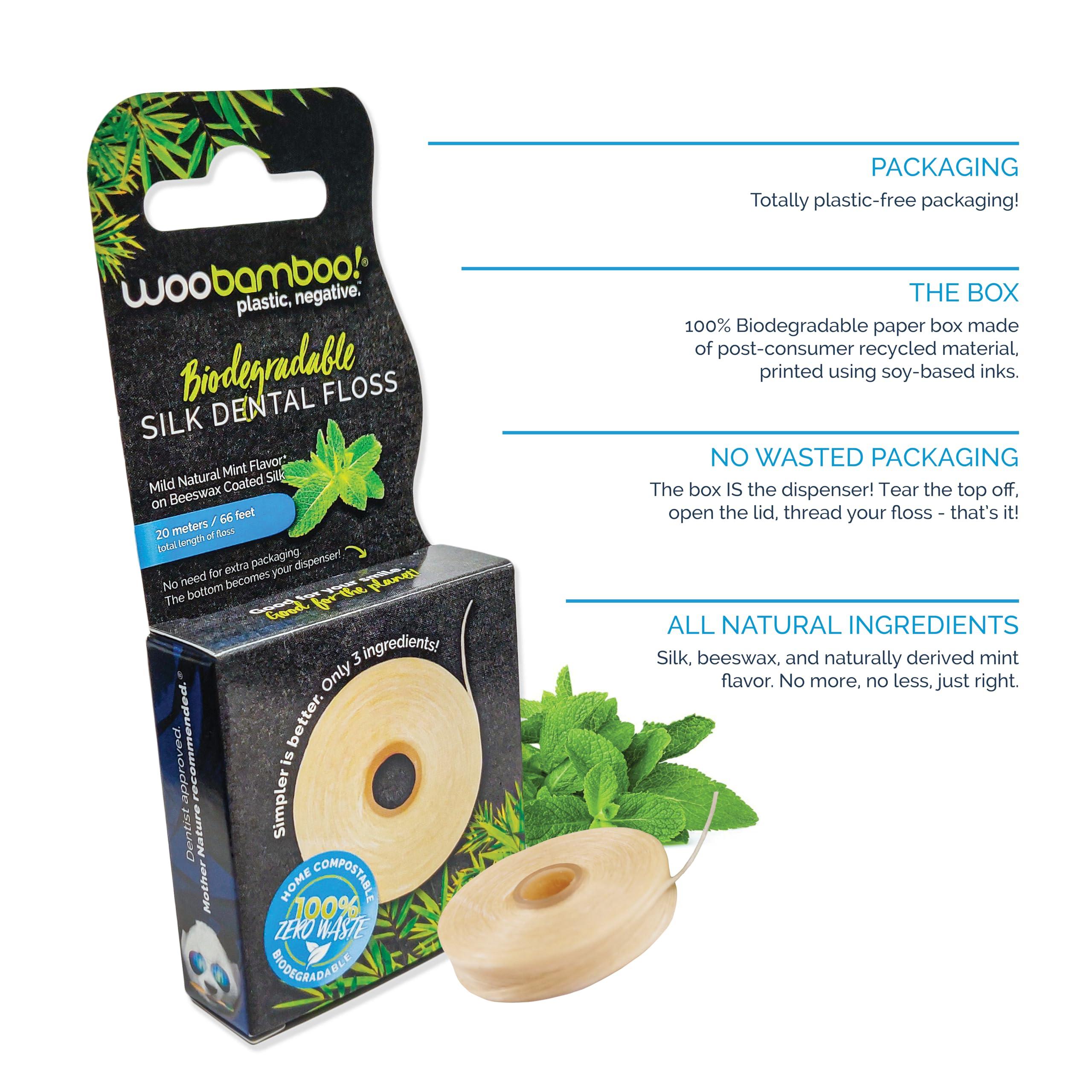 Woobamboo WooBamboo! All Natural Silk Dental Floss, Zero Waste, 66 feet of Mint-Flavored Floss, Biodegradable (Pack of 2)