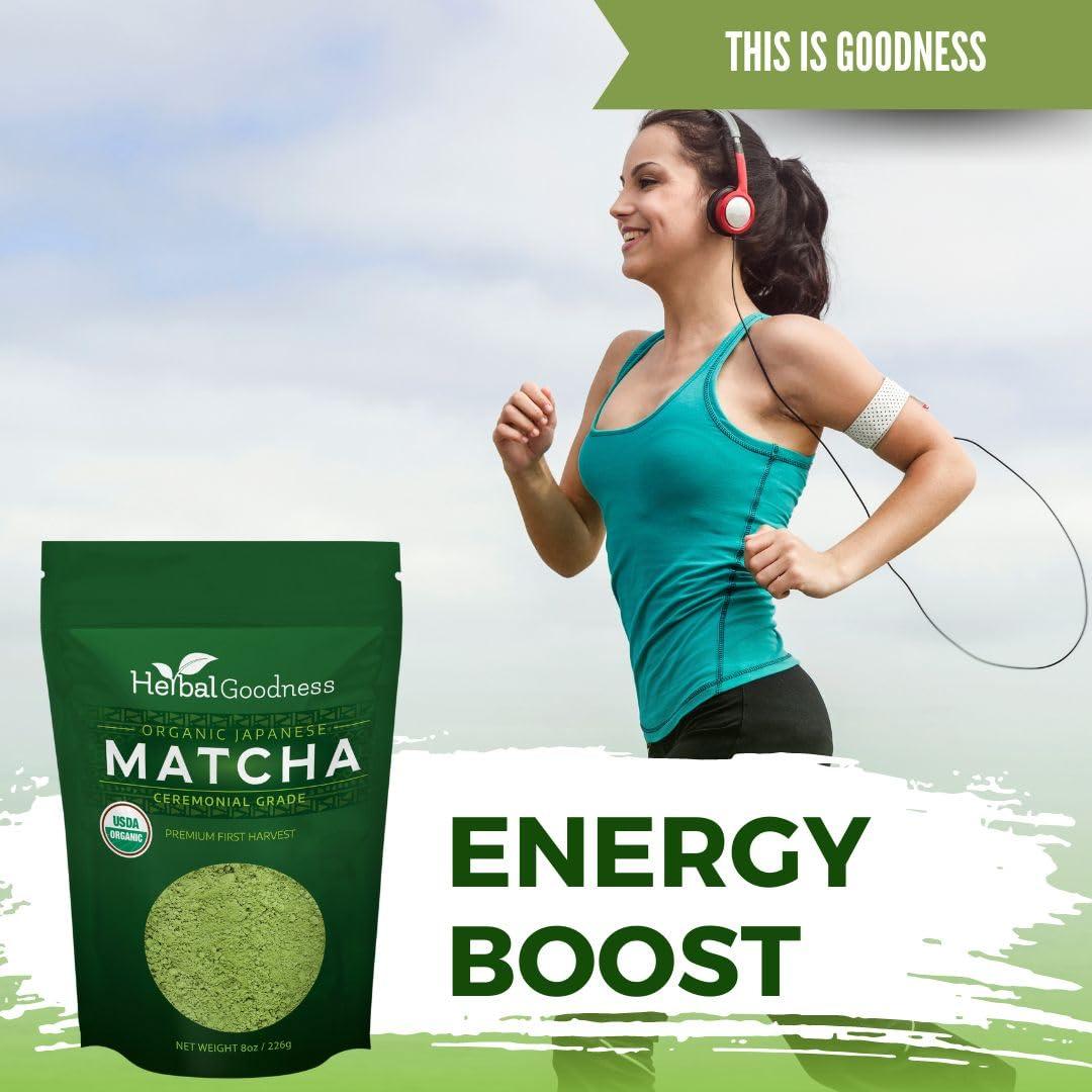 Herbal Goodness Matcha Organic Green Tea Powder - Japanese Ceremonial Grade Matcha Powder, Premium First Harvest, Matcha Tea for Health & Vitality, Non-GMO, USDA Organic Macha - 8oz/224g - Herbal Goodness