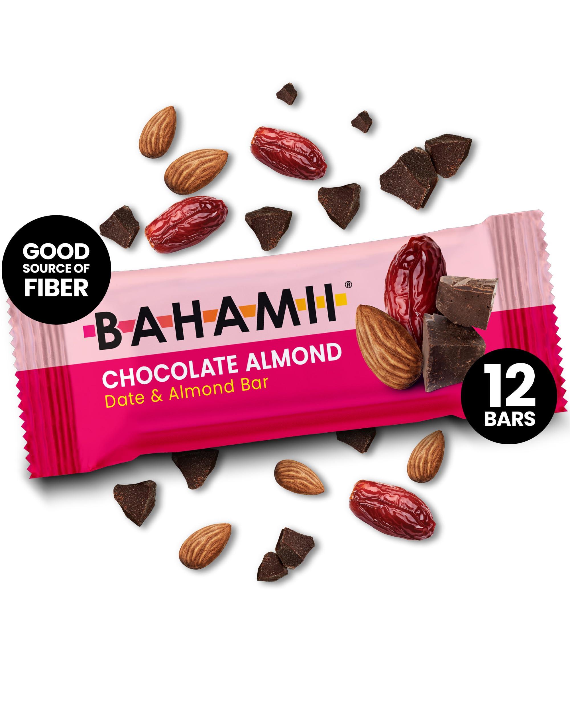 Bahamii Bahamii Nuts & Date Bars, Organic Healthy Snacks | 6-Pack | Gluten Free & 0g Added Sugar Low Calorie Snacks, No Preservatives, Plant Based, Kosher, Diabetic Snacks (12 Pack, Chocolate Almond (12 Pack))