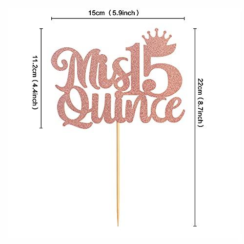 Unimall Unimall Rose Gold Glitter Spanish Mis Quince Cake Toppers with Crown 15th Birthday Party Cake Toppers My Fifteen Years Old Birthday Children 15 Birthday Cake Picks Party Decoration