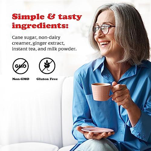 Pocas Pocas Instant Ginger Latte Tea Packets - Real Ginger Instant Tea Blended with Creamer, Green Tea, Pure Cane Sugar, and Milk for a Creamy, Zesty, Soothing Ginger Tea Instant Latte, 20 Count (Pack of 2)