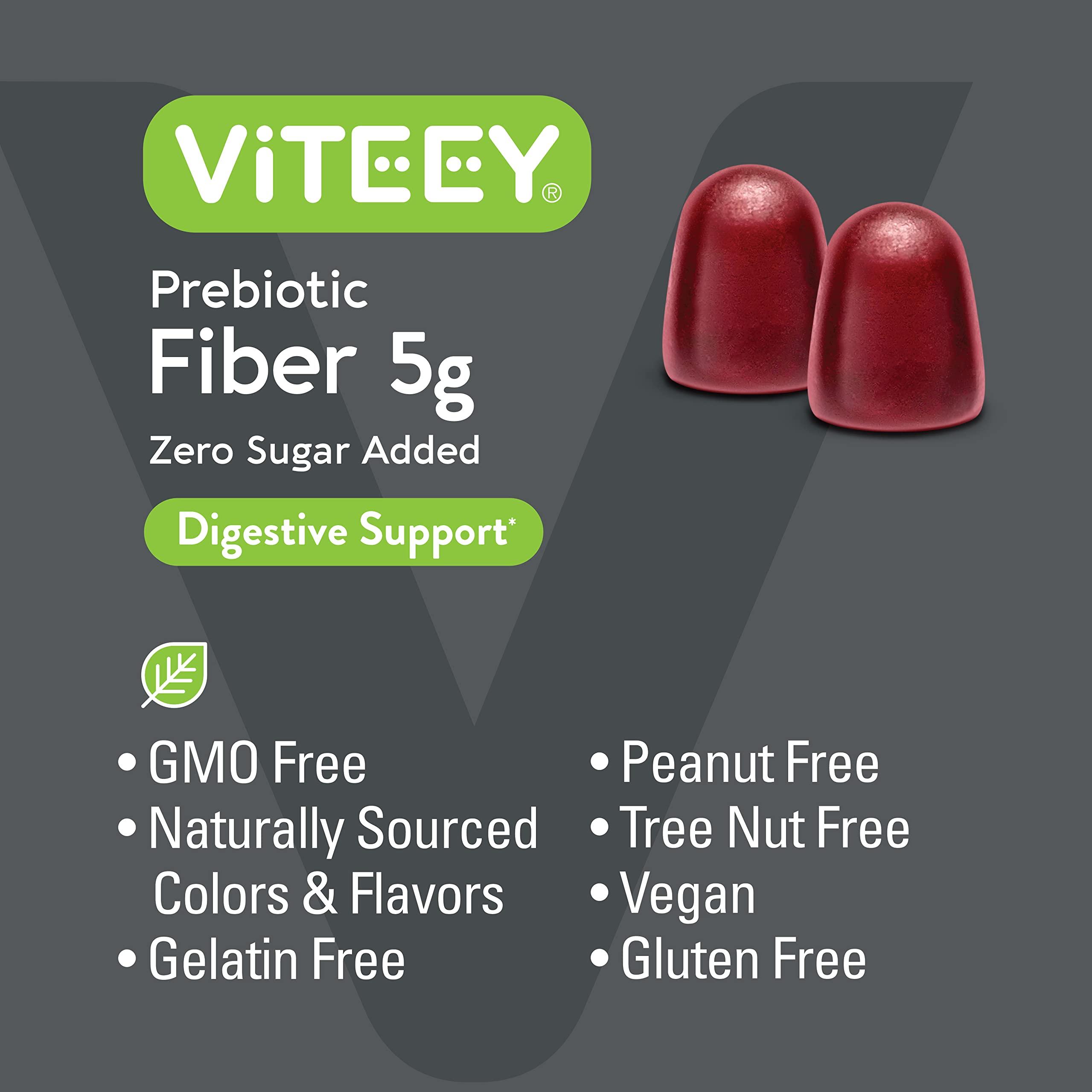 Viteey Prebiotic Fiber Gummies for Adults, 5g - Zero Sugar Added - Fiber Supplement Gummies for Digestive Health Regularity & Natural Weight Support - Vegan, Gelatin Free - Chewable Fruit Flavored Gummy