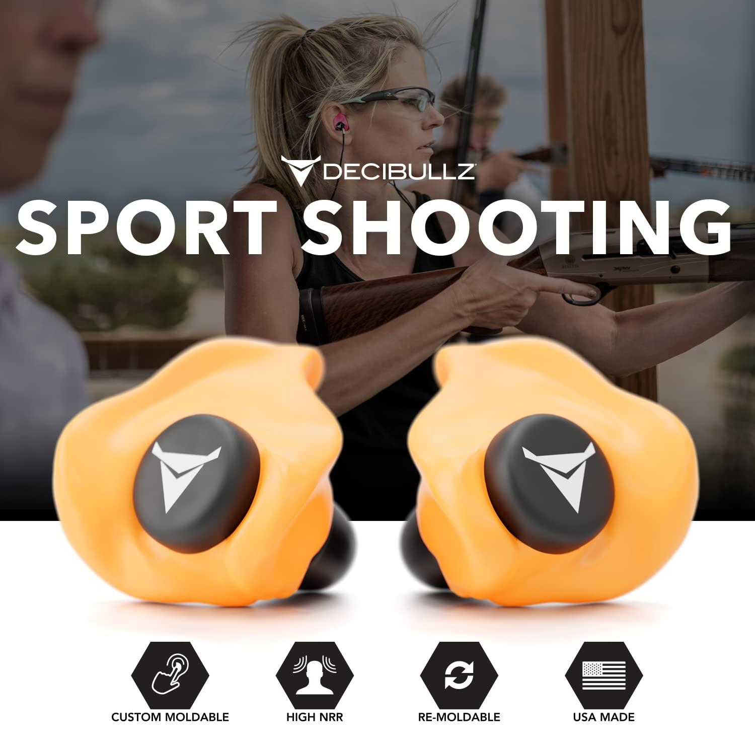 Decibullz Decibullz - Custom Molded Earplugs, 31dB Highest NRR, Comfortable Hearing Protection for Shooting, Travel, Swimming, Work and Concerts (Orange)