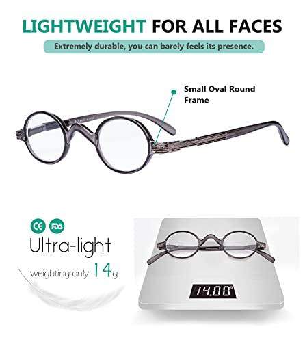 Eyekepper Eyekepper Small Oval Round Reading Glasses Vintage Mini Reader Eyeglasses for Men Women Reading with Spring Hinges Grey Frame +3.00