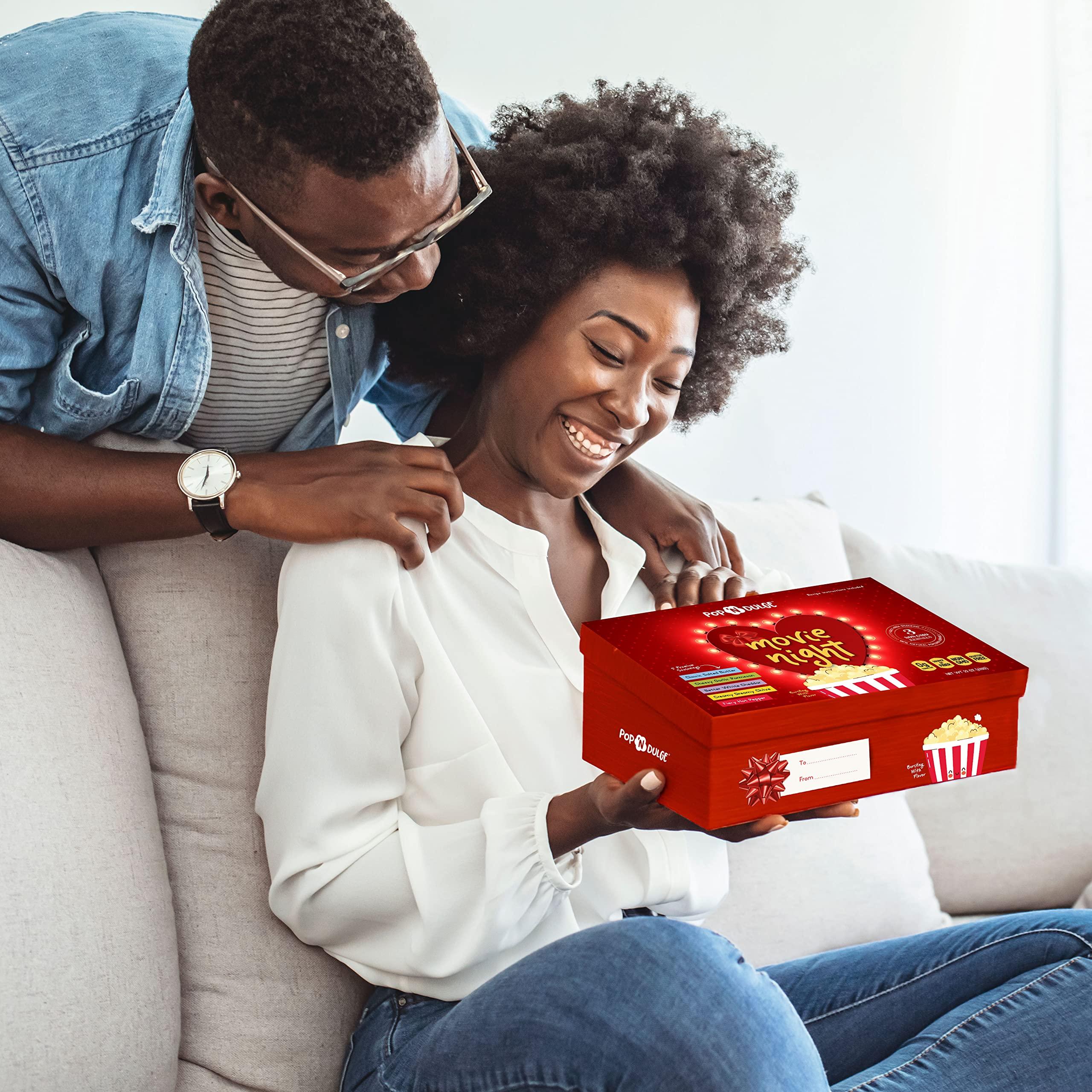 Pop n' Dulge Valentines Day Gifts Movie Night Popcorn Gift Set, Valentines Day Gifts For Her Him, 10 Piece Set, 5 Gourmet Popcorn Kernels and 5 Popcorn Seasoning Flavoring, Kosher, Non-GMO Romantic Movie Night Gift Baskets Gift Idea