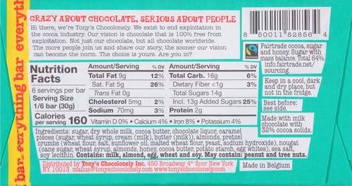 Tony's Chocolonely Tony\'s Chocolonely Milk Chocolate Everything Bar - Belgium Chocolate, No Artificial Flavoring, Fairtrade & B Corp Certified - 6.35 Oz