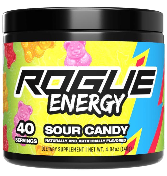 Rogue Energy Rogue Energy Energy Drink Powder for Long Gaming Hours - Energy Powder for Mental Focus - Sugar & Gluten Free - Gaming Supplement with Caffeine & Vitamins - Made in USA (Sour Candy - 40 Servings)