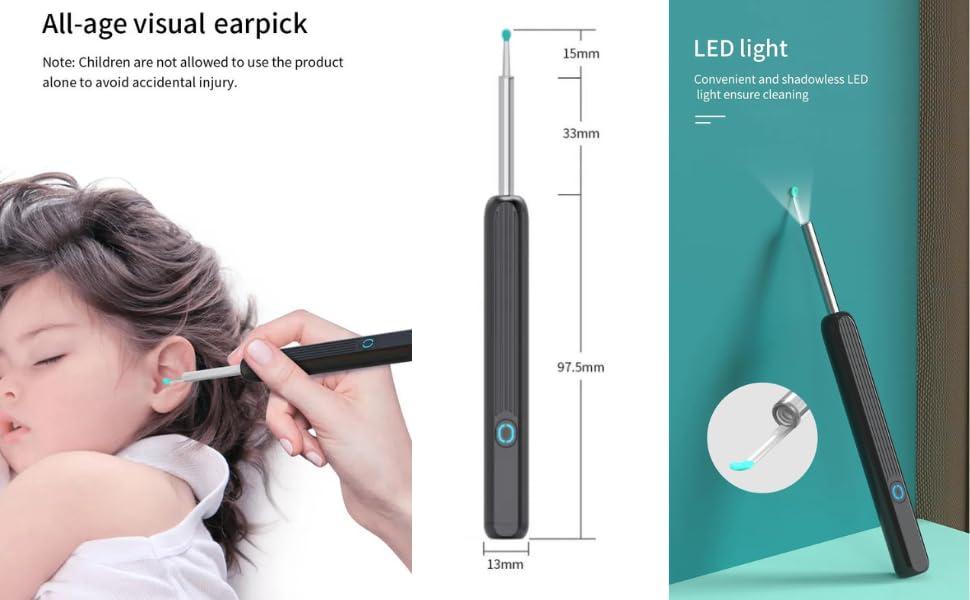 Baddie Baddie NE3 Ear Cleaner Otoscope Ear Wax Removal Tool with Camera and LED Light Wireless Ear Endoscope Ear Cleaning Kit (White)