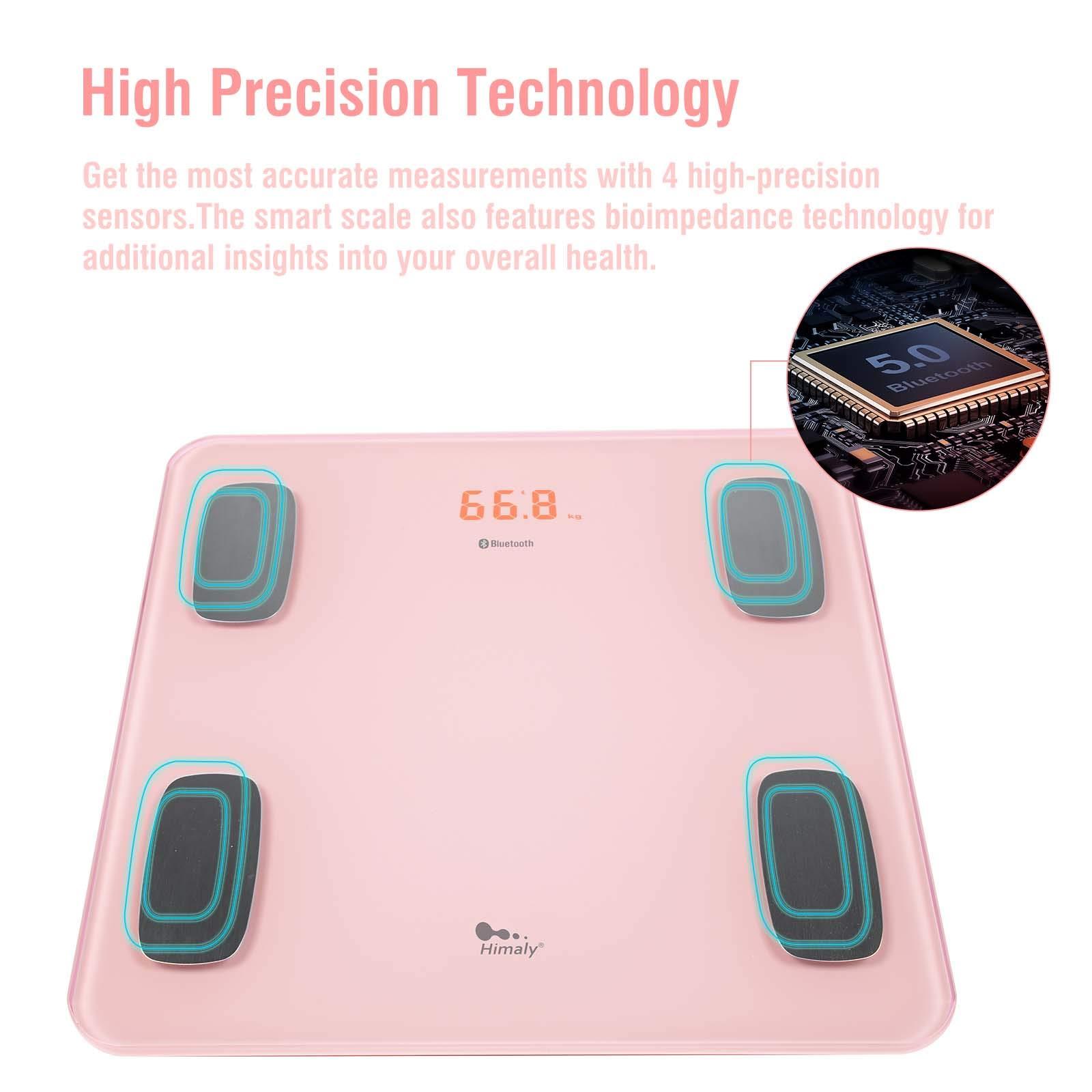 AGM himaly Body Fat Scale, Smart BMI Scale Digital Bathroom Wireless Weight Scale, Body Monitor Health Composition Analyzer with Smartphone App sync with Bluetooth-Compatible, 400 lbs - Pink