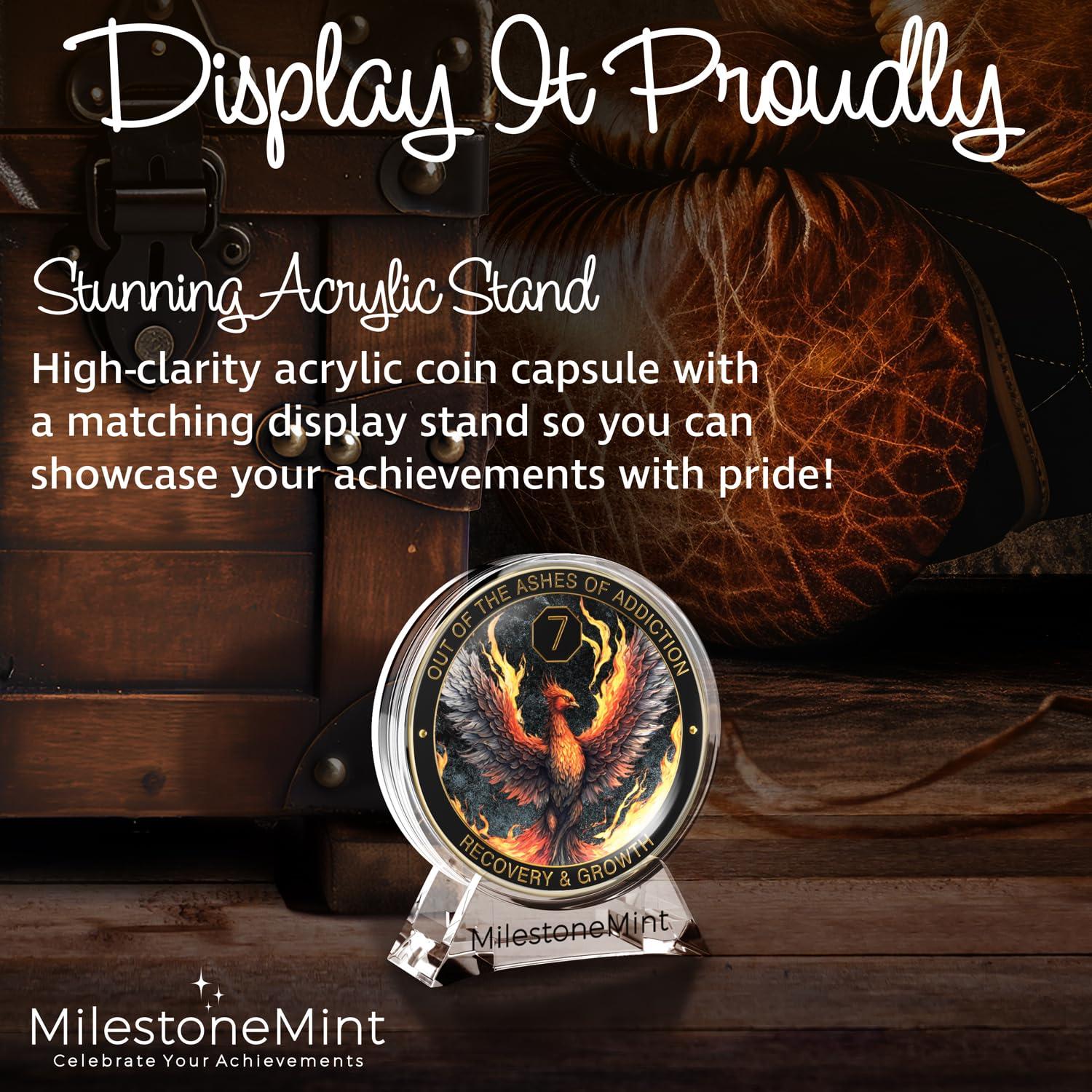 MilestoneMint MilestoneMint Phoenix Sobriety Coin | AA Chip Medallion Gift Set with Coin Capsule, Display Stand & Card for Sober Men & Women in Recovery | Sobriety Gifts for Anniversary Month & Year (7 Years)