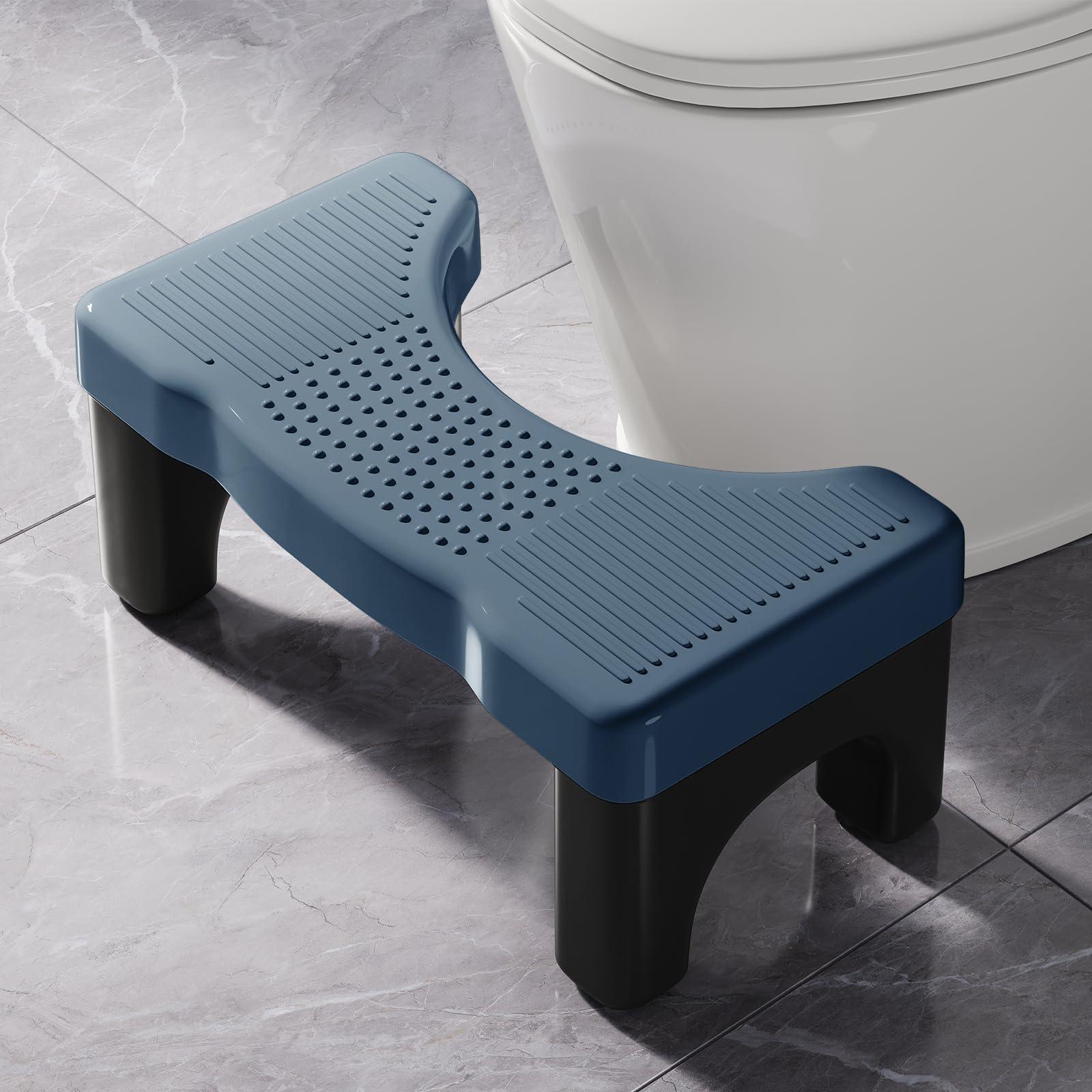 Kzeirm Kzeirm Squatting Toilet Stool for Adults, 7 Inch Height Bathroom Poop Step Potty Stool, Non-Slip Plastic Toilet Assistance Step Stool Squat Adult, Healthy Gift for Kids Seniors, Blue with Black Frame