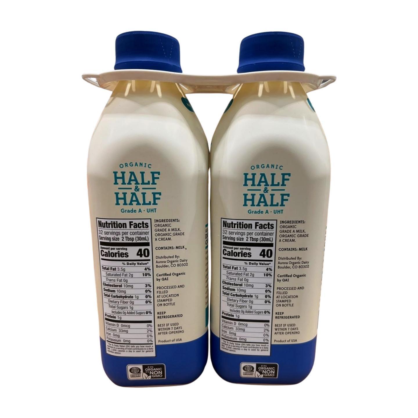 High Meadow Organic Grade A UHT Half and Half, 32 fl oz, Pack of 12