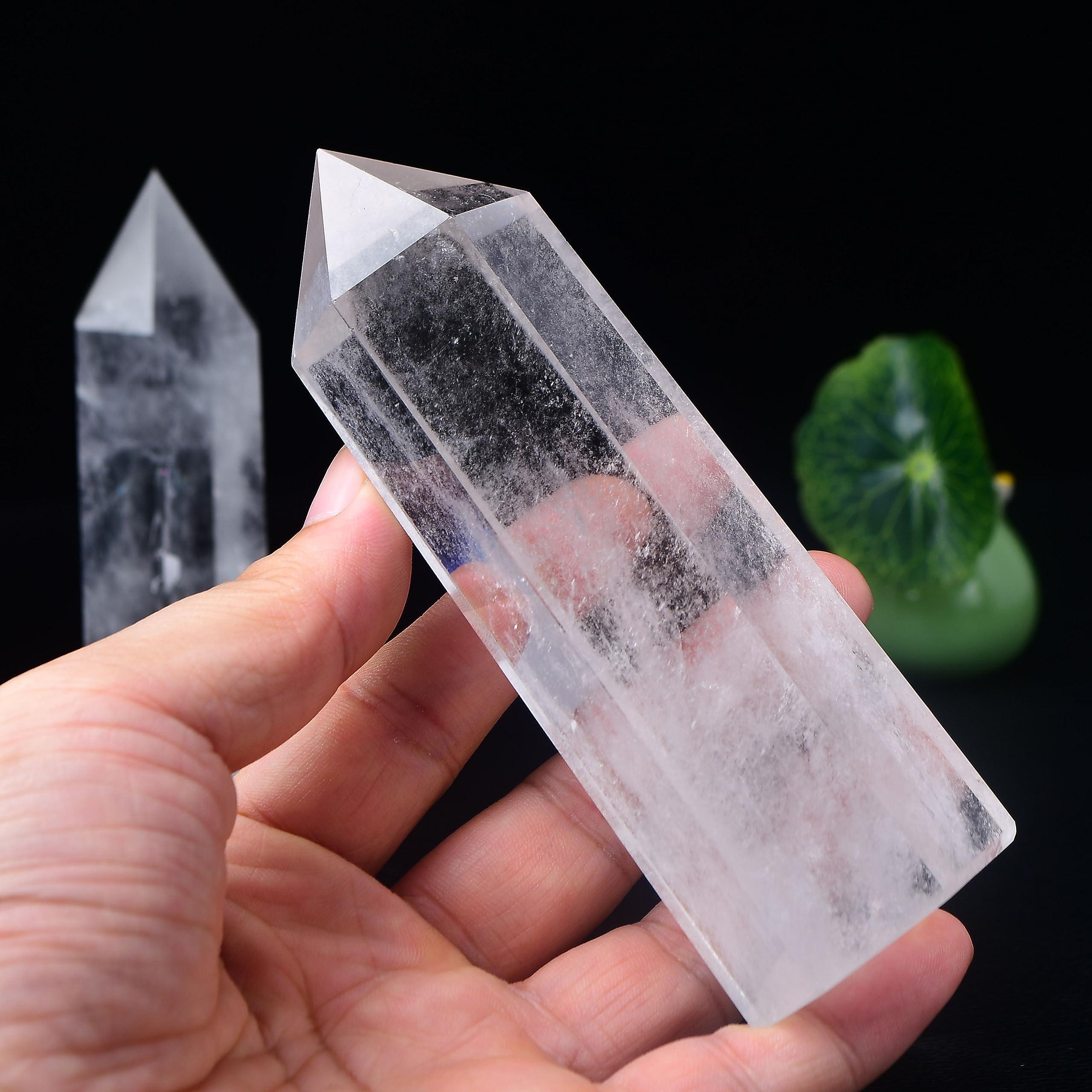 WUYOUSHI WUYOUSHI Large Clear Quartz Healing Crystal Tower / 4.72-5.11\" Natural Crystal Wand / 6 Faceted Chakra Single Point Crystal Reiki Therapy Meditation Home Decor Gift