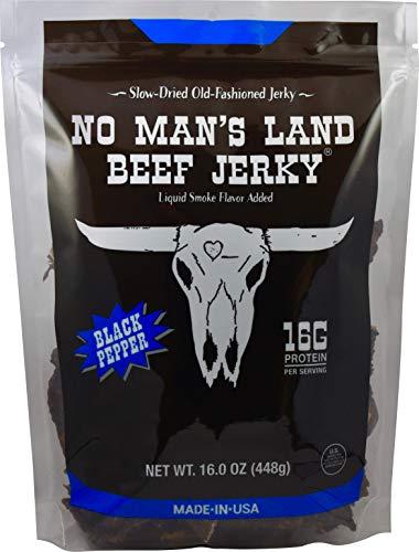 NO MANS LAND BEEF JERKY No Man’s Land BLACK PEPPER Beef Jerky High Protein Low Calorie Low Carb Beef Snack 16oz Bag