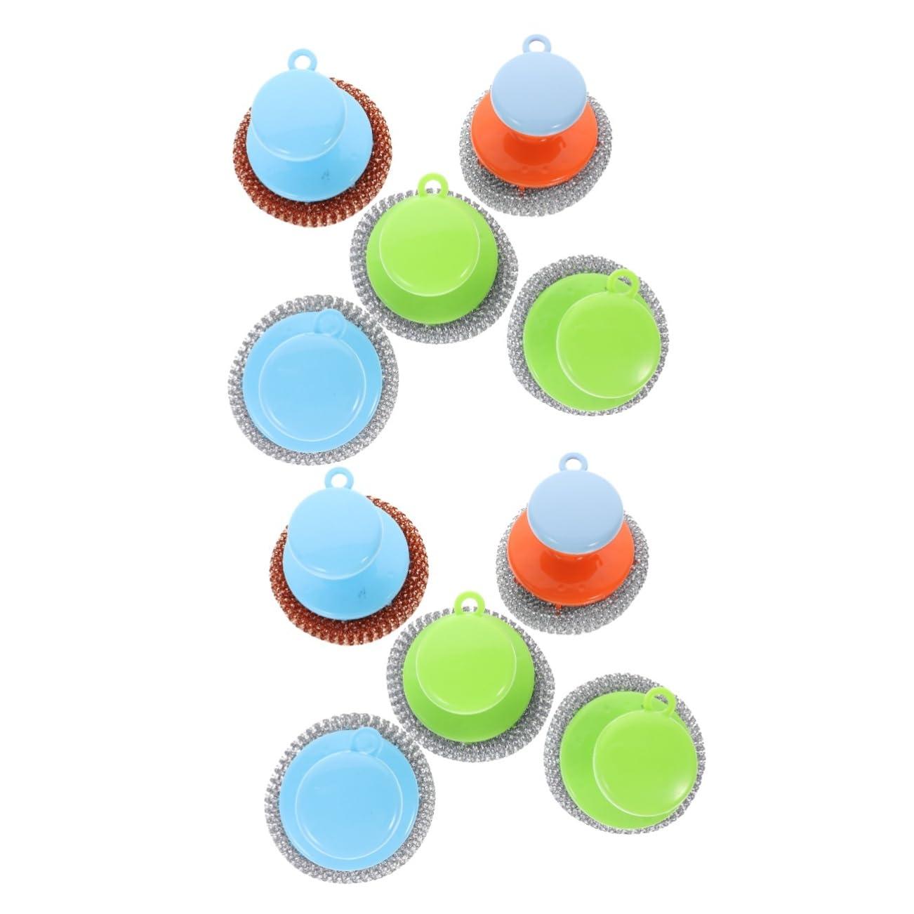 Healeved 10 Sets Wire Brush Handle Pot Cleaning Ball Pot Scrubber Grill Stone Cleaning Block Metal Scrubber Pan Scrubber Pot Cleaning Brush Home Pot Washing Tool Stainless Steel Scrubber
