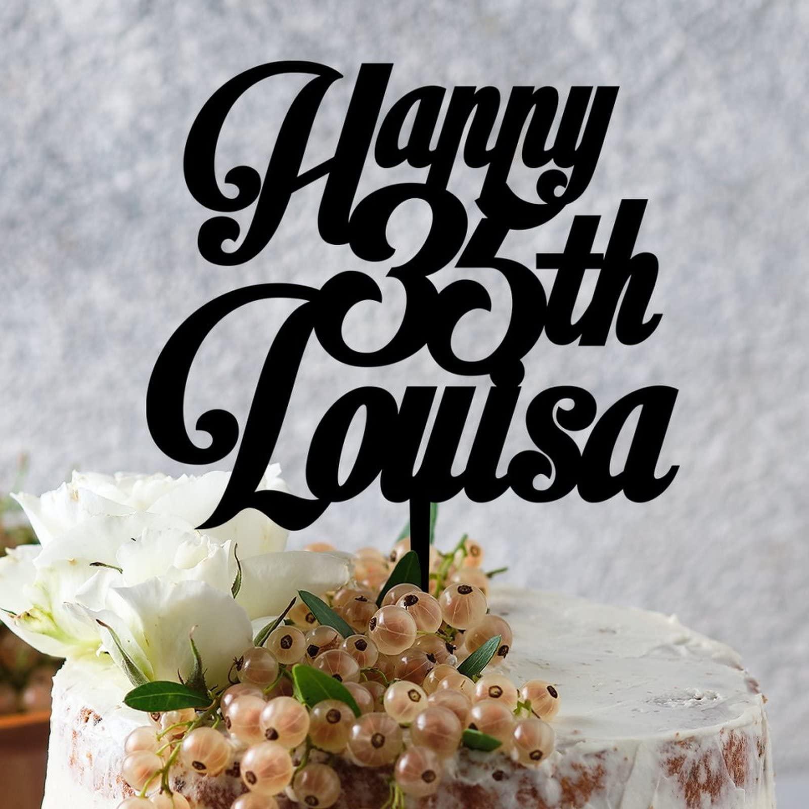 Generic Happy 35th Cake Topper Black Acrylic Happy Birthday Party Decorations Cake Toppers Custom Topper Birthday Cake Decoration Supplies Happy Birthday Gift to Children Adults Men Women Cake Toppers