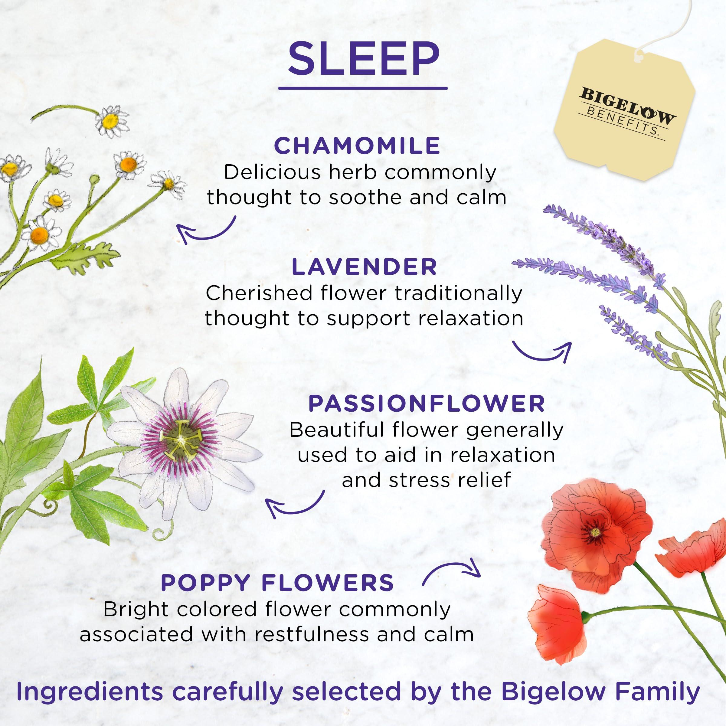Bigelow Tea Bigelow Benefits Sleep Chamomile Lavender Herbal Tea, Caffeine Free, 18 Count (Pack of 6), 108 Total Tea Bags