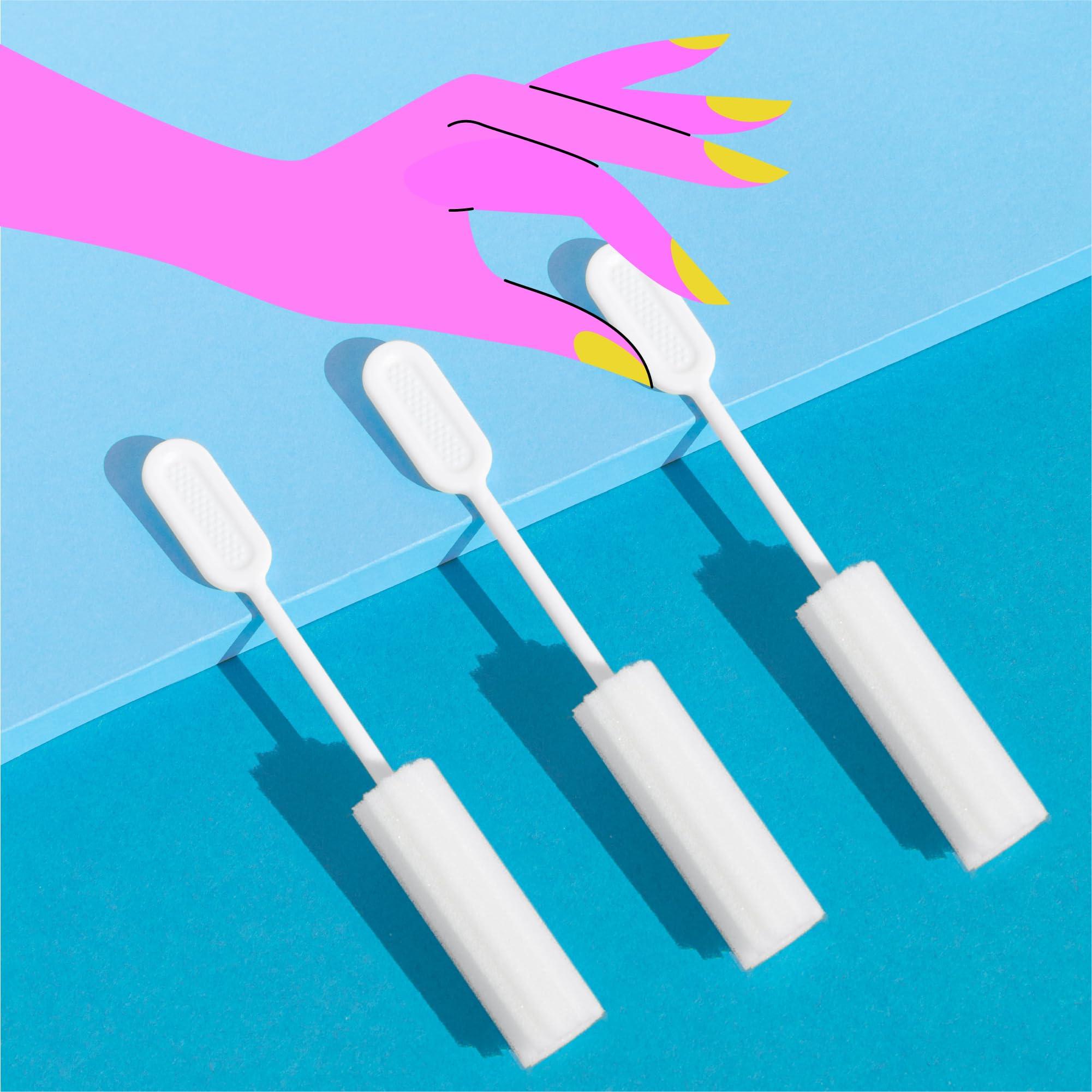 Berkland [25 Pack] Swizzle Stick Absorbing Sponge for Women - Ultra-Absorbent Post-Romance Cleanup Sponge to Stop The Drip - Long Handle, Easy Grip, Individually Packaged