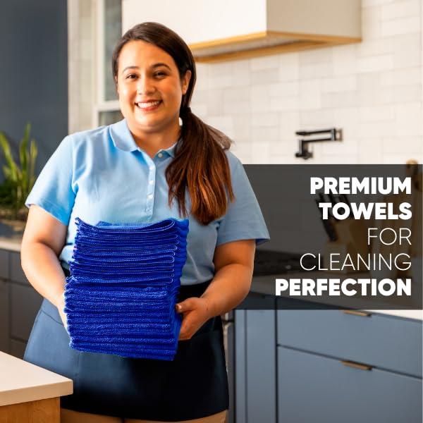 Microfiber Wholesale MW Pro Multi-Surface Microfiber Towel 12 Pack | Premium Cleaning Cloth | Clean, Buff, Dust, Polish, Absorb | Large 16\"x16\" (Dark Blue)