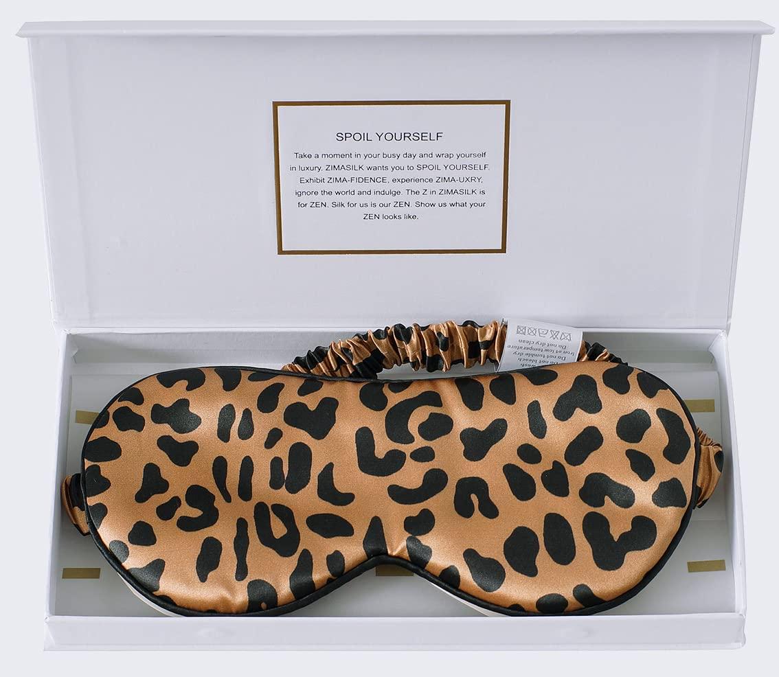 ZIMASILK ZIMASILK Adjustable 100% 22 Momme Mulberry Silk Sleep Mask for Sleeping, Filled with Premium Mulberry Silk, Softest & Breathable Silk Eye Sleeping Mask (Leopard-Black Golden)