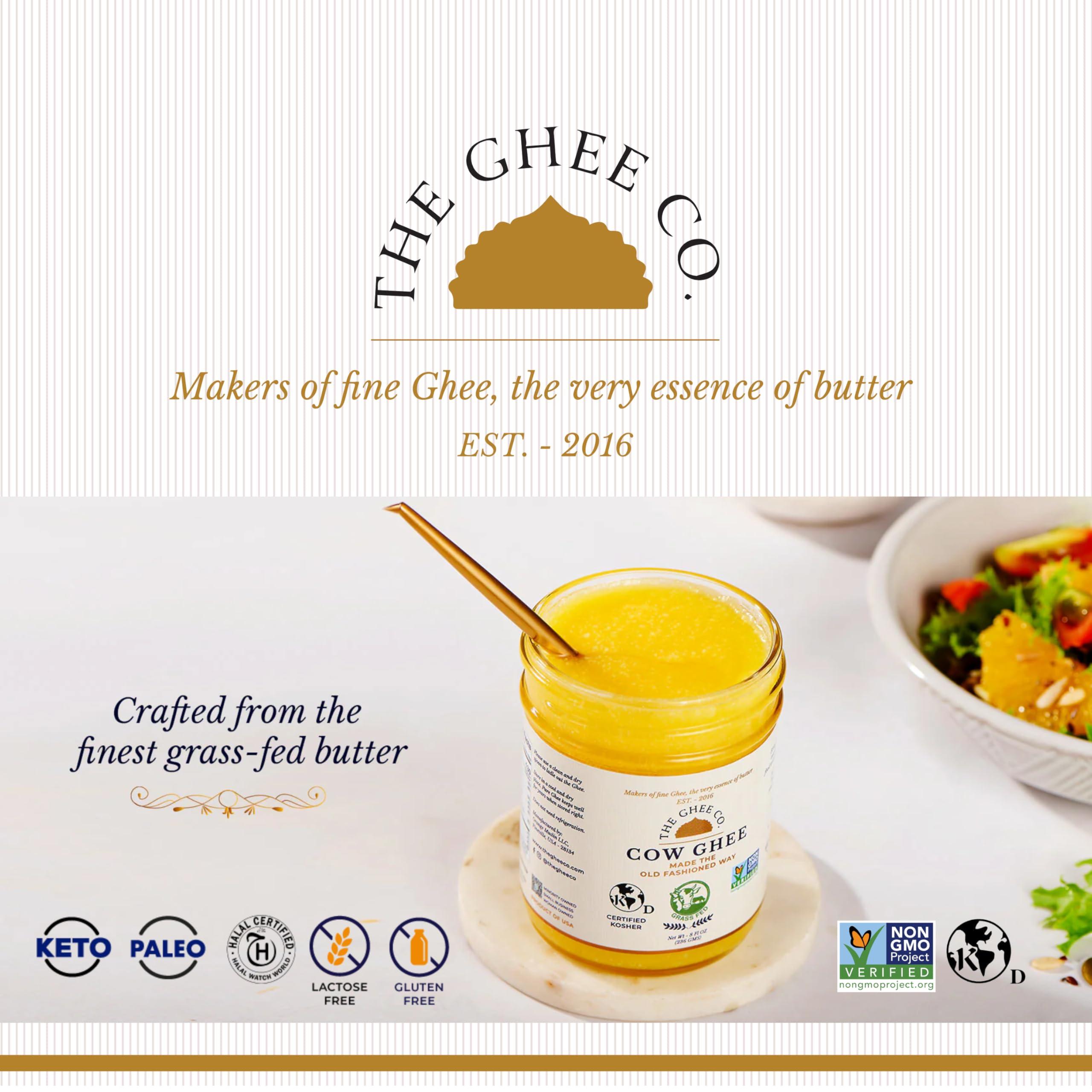 THE GHEE CO. The Ghee Co, Grass fed Ghee, 8 oz, Non GMO,Kosher and Halal, Paleo & Keto friendly, Lactose & Casein Free, Made homestyle, Glass jar