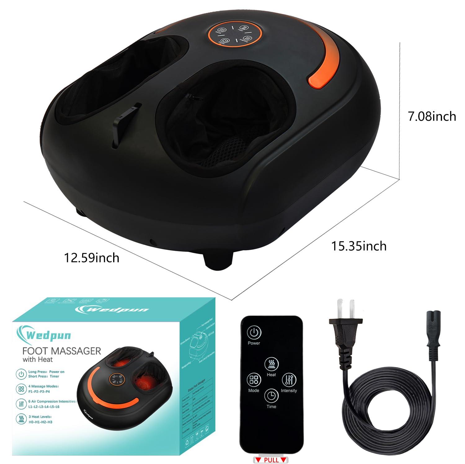 Wedpun Wedpun Foot Massager with Heat Shiatsu Foot Massager with Remote Deep Kneading Relief for Tired Electric Feet Massager Machine for Home and Office Gifts for Mom Dad Fits up to Men Size 13 Black