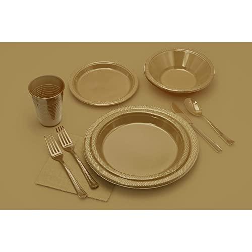 Exquisite Exquisite 7 Inch. Gold Plastic Dessert/Salad Plates - Solid Color Disposable Plates - 100 Count